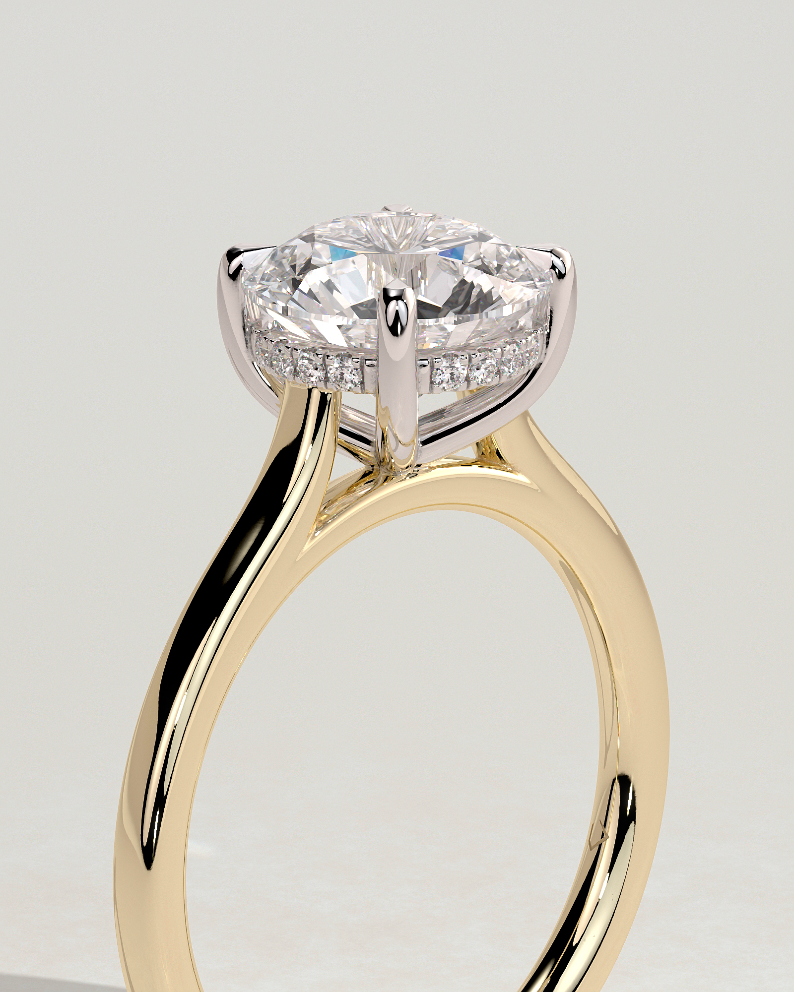 Bonnie  4 Claw Round Solitaire with Hidden Halo - 18k Yellow Gold / 18k White Gold