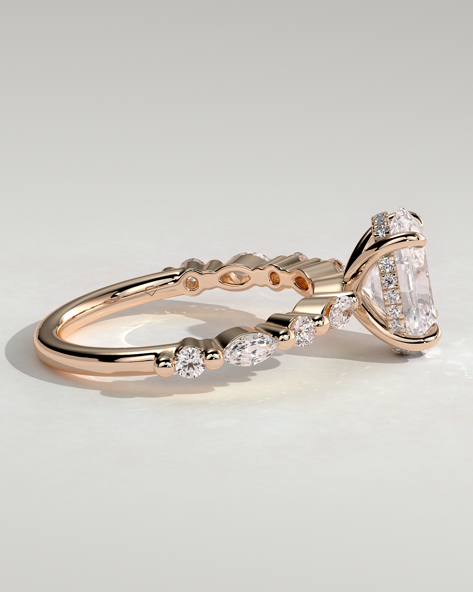 Brandi - Oval Solitaire with Accent Stones and Hidden Halo - 18k Rose Gold