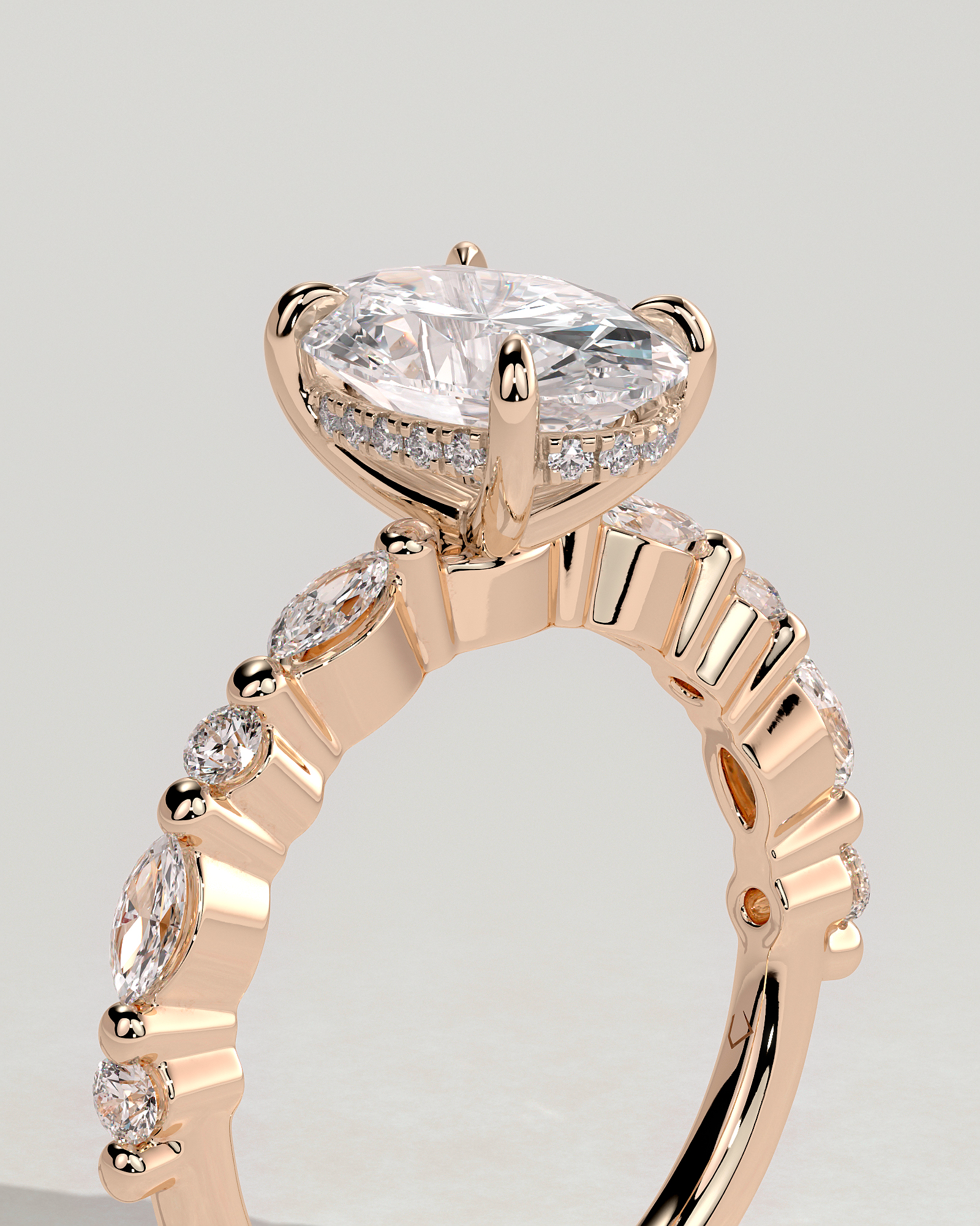 Brandi - Oval Solitaire with Accent Stones and Hidden Halo - 18k Rose Gold