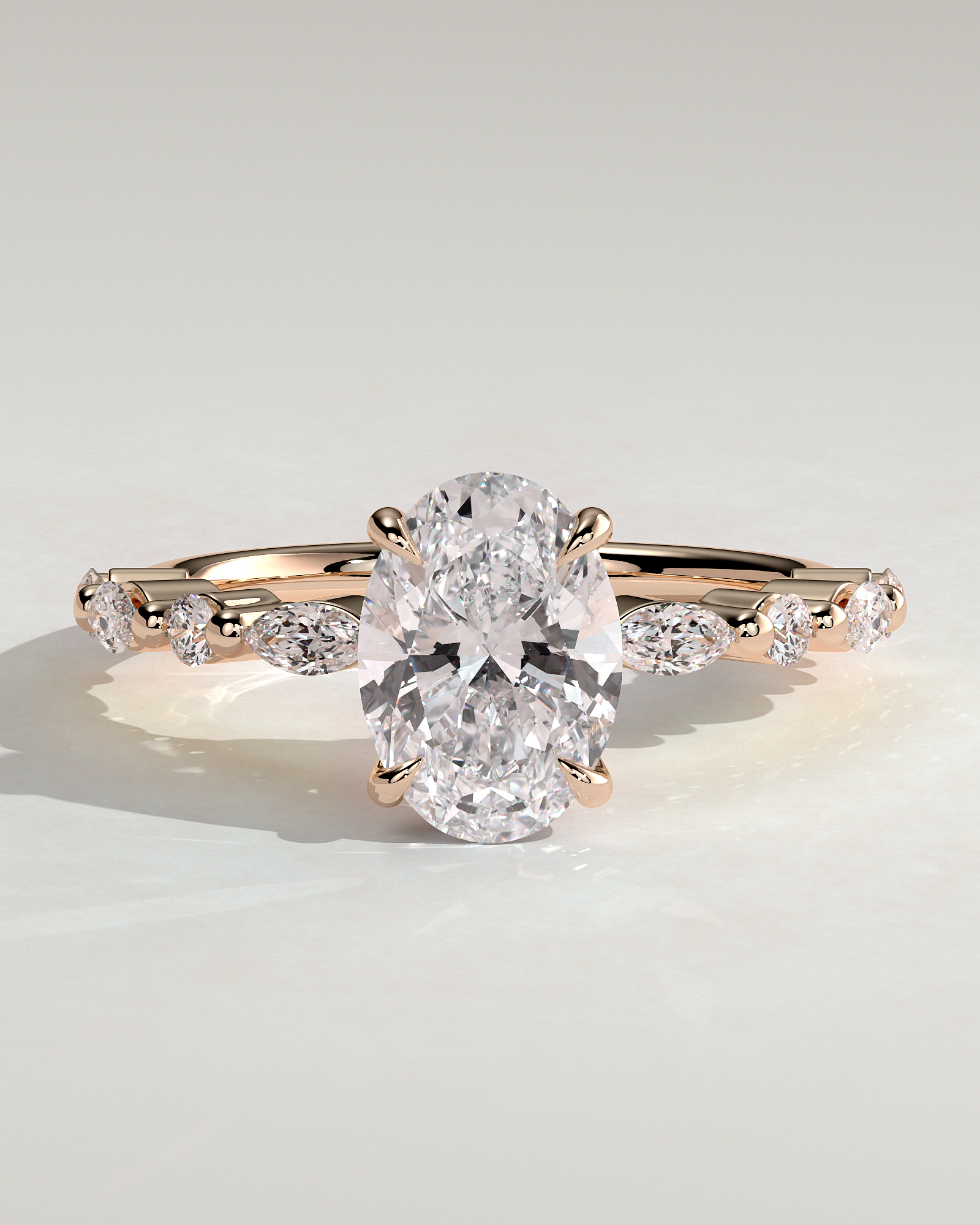 Brandi - Oval Solitaire with Accent Stones and Hidden Halo - 18k Rose Gold