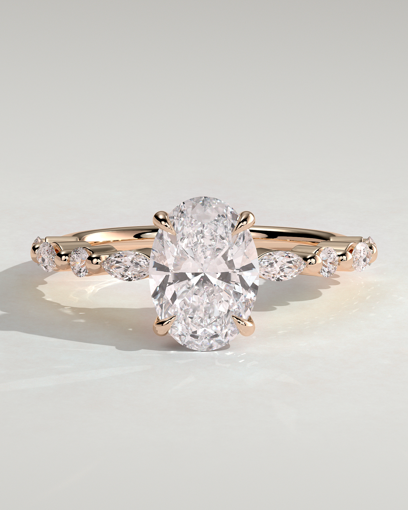 Brandi - Oval Solitaire with Accent Stones and Hidden Halo - 18k Rose Gold