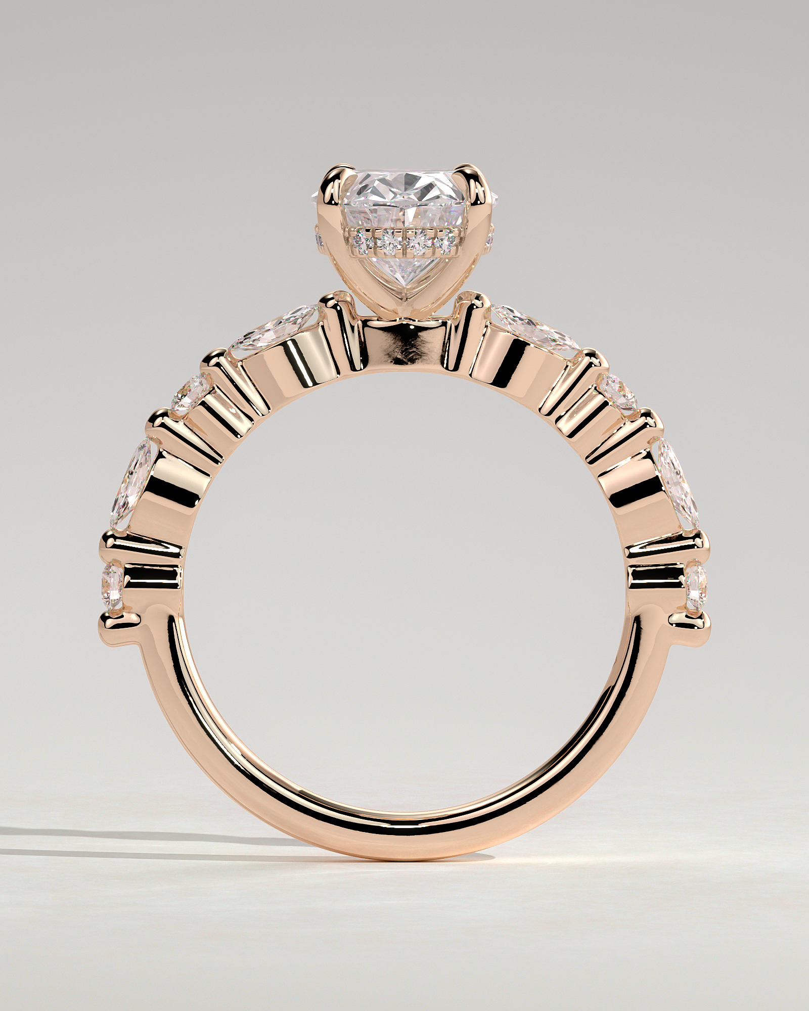 Brandi - Oval Solitaire with Accent Stones and Hidden Halo - 18k Rose Gold