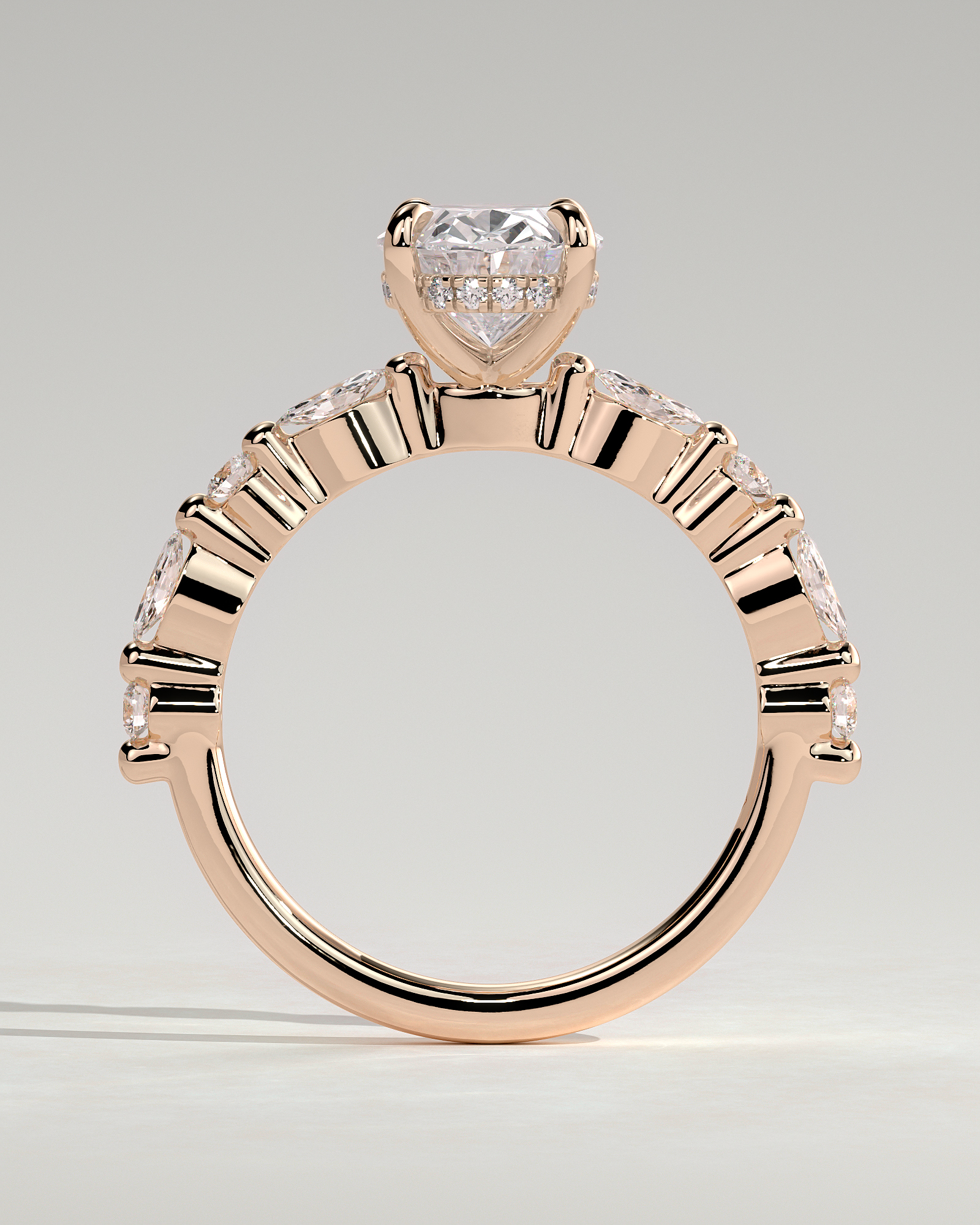 Brandi - Oval Solitaire with Accent Stones and Hidden Halo - 18k Rose Gold