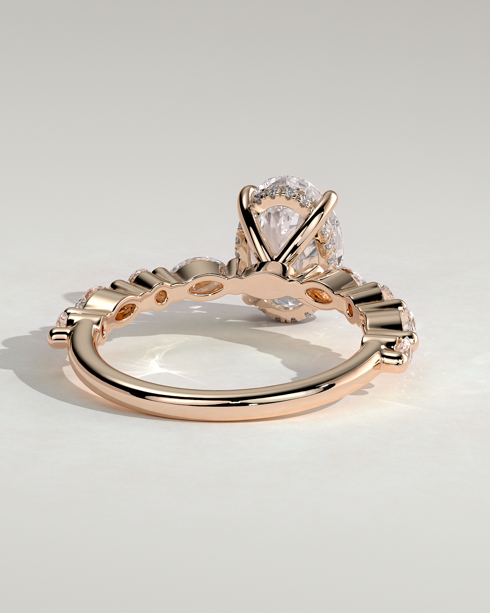 Brandi - Oval Solitaire with Accent Stones and Hidden Halo - 18k Rose Gold