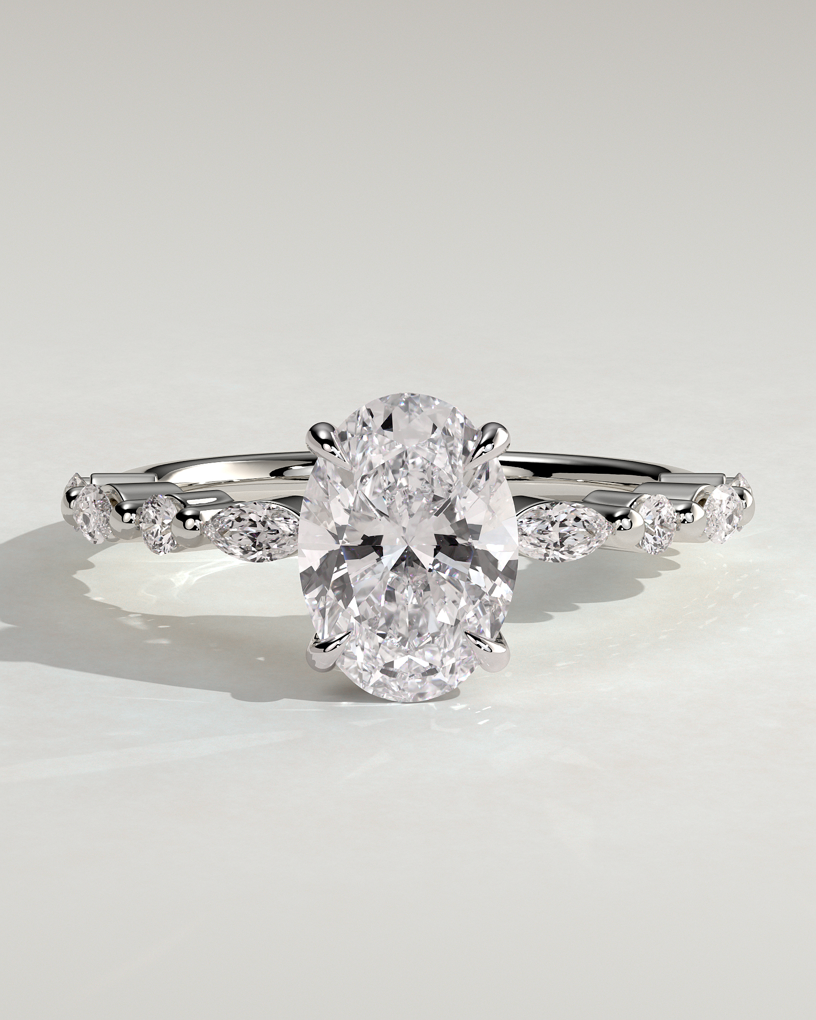 Brandi - Oval Solitaire with Accent Stones and Hidden Halo - 18k White Gold