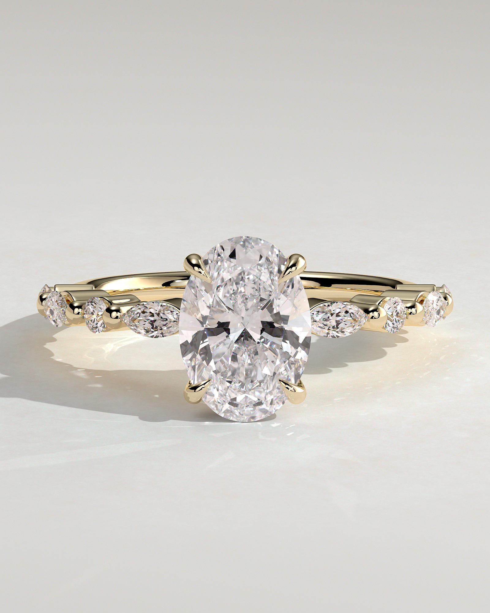 Brandi - Oval Solitaire with Accent Stones and Hidden Halo - 18k Yellow Gold