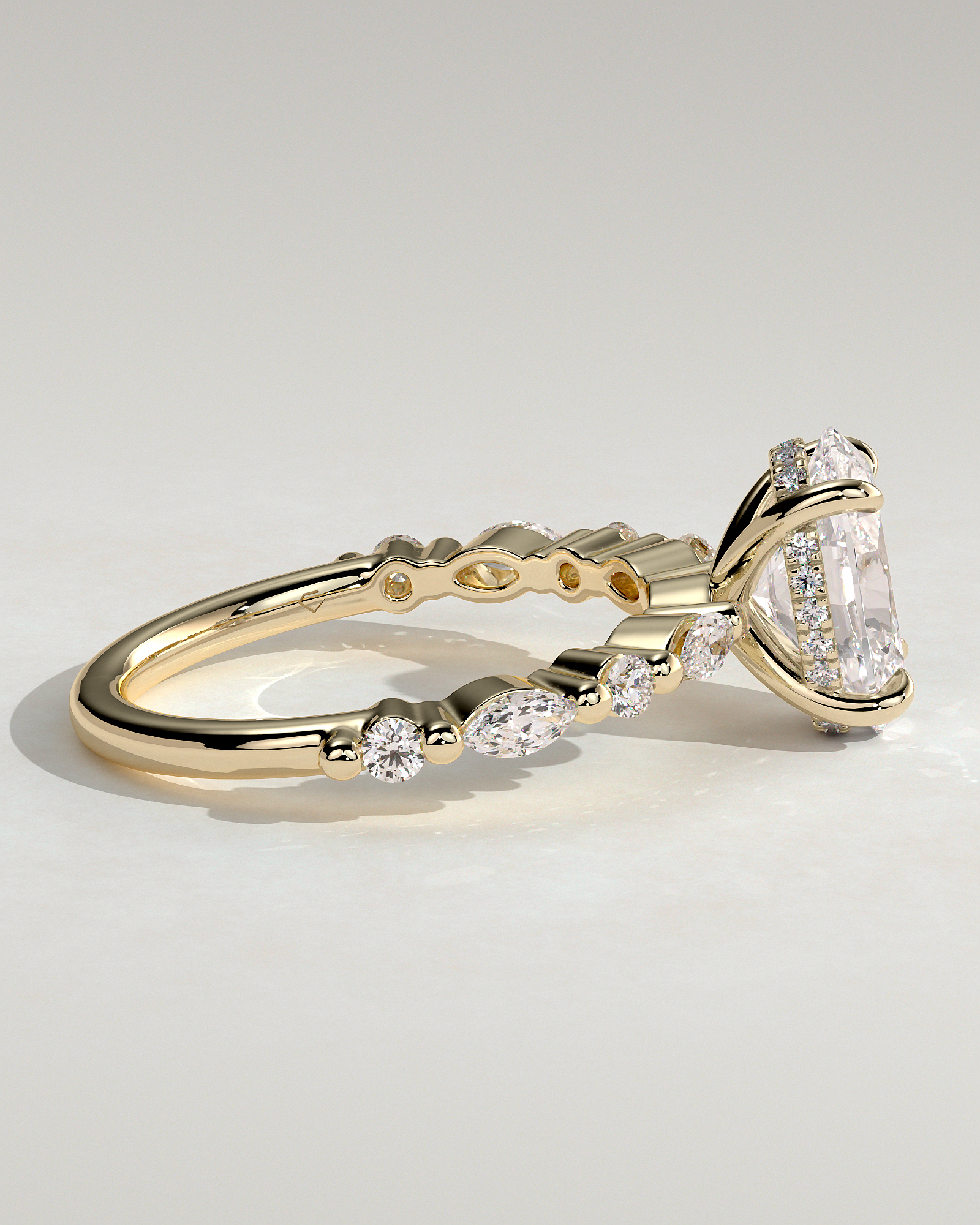 Brandi - Oval Solitaire with Accent Stones and Hidden Halo - 18k Yellow Gold