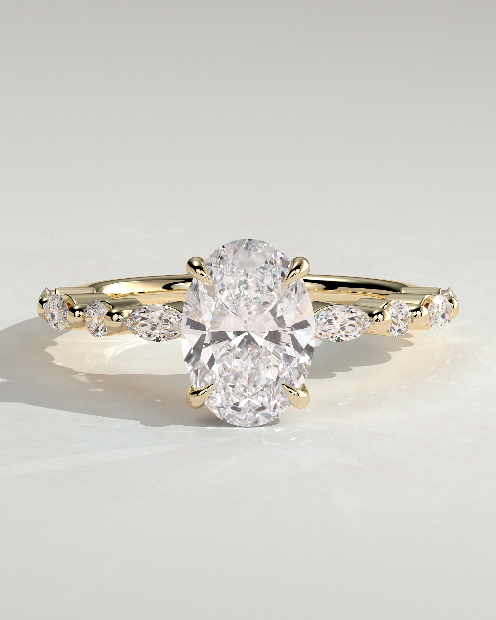 Brandi - Oval Solitaire with Accent Stones and Hidden Halo - 18k Yellow Gold