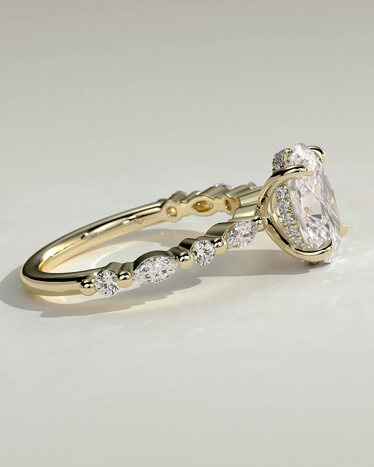 Brandi - Oval Solitaire with Accent Stones and Hidden Halo - 18k Yellow Gold