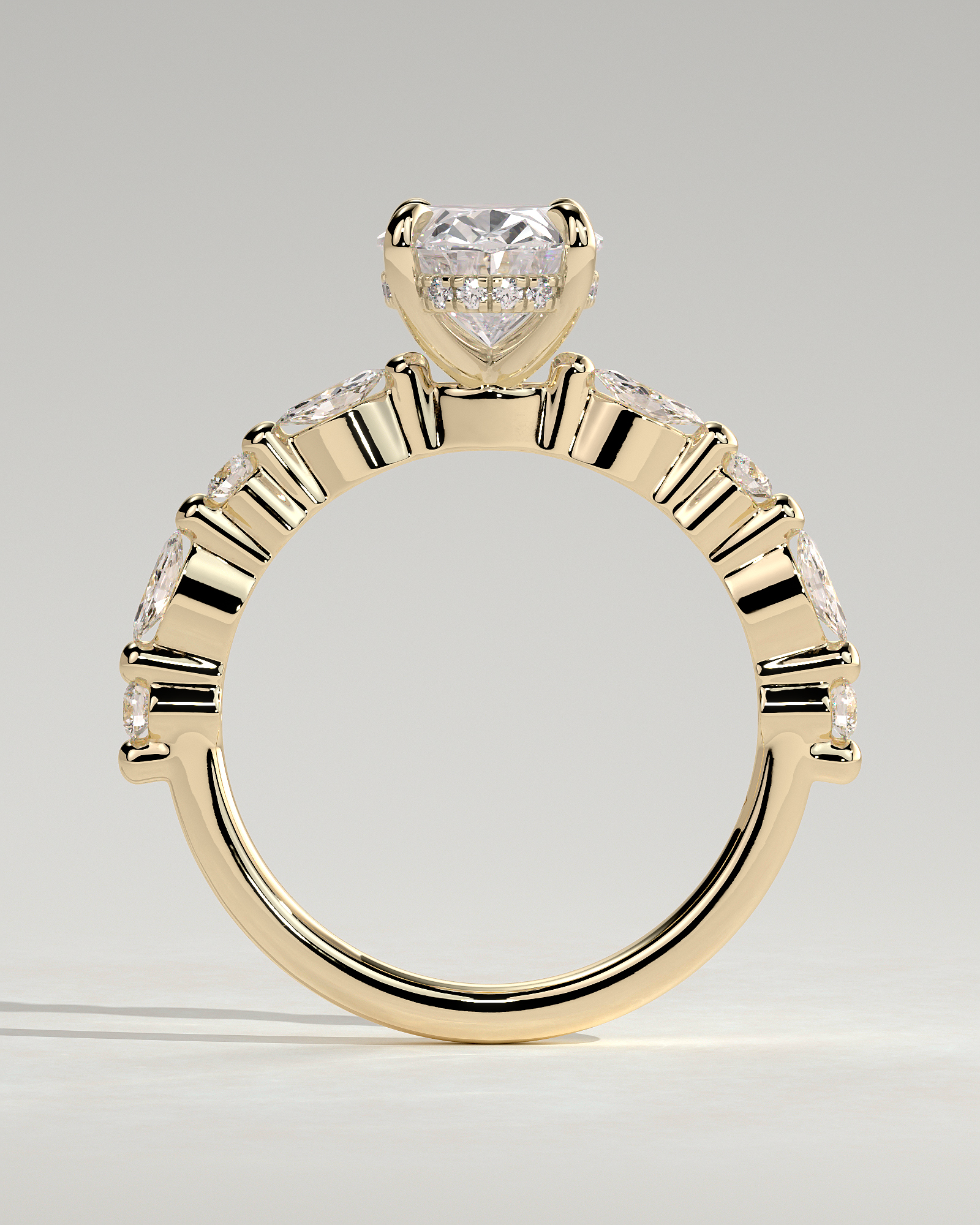 Brandi - Oval Solitaire with Accent Stones and Hidden Halo - 18k Yellow Gold