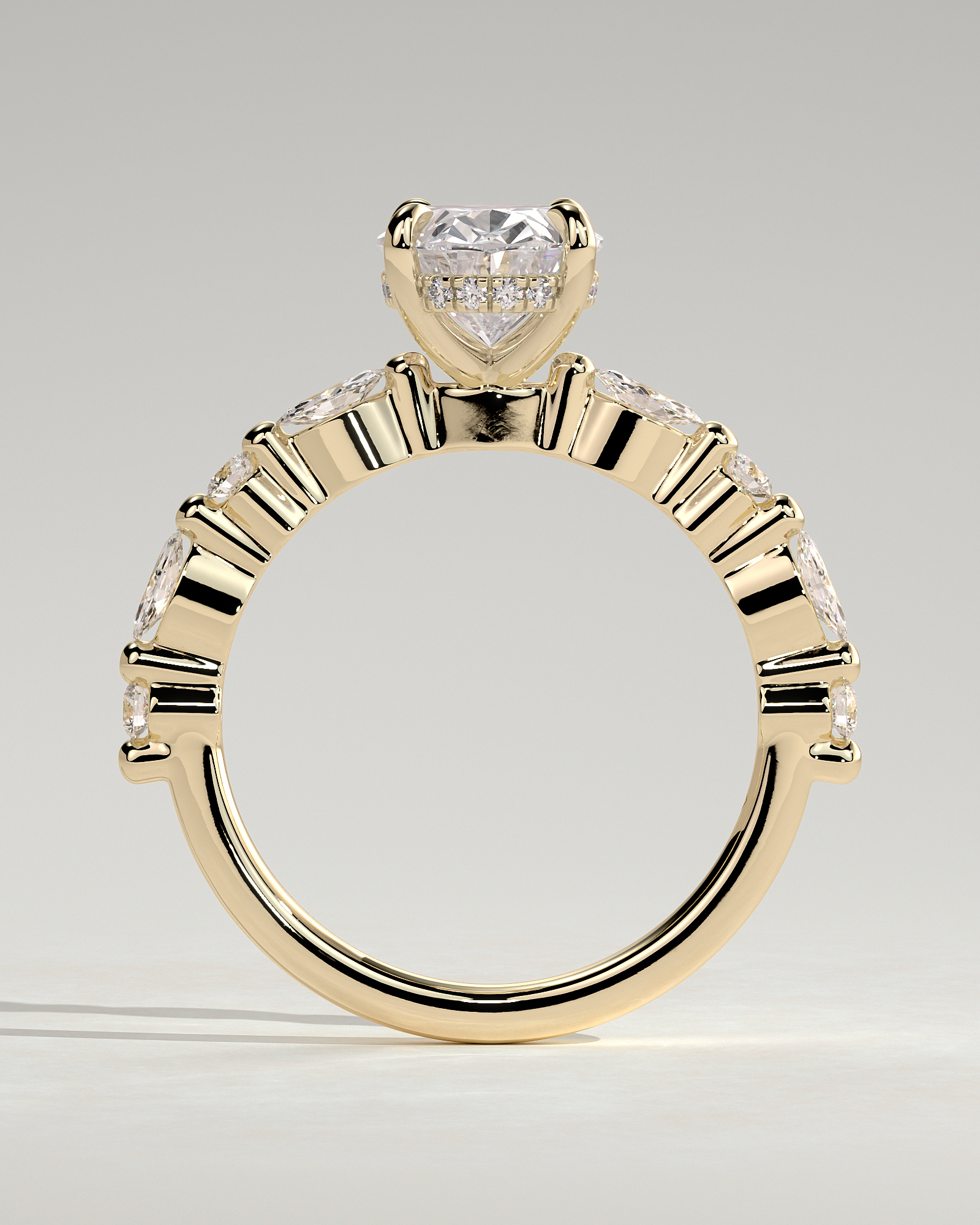 Brandi - Oval Solitaire with Accent Stones and Hidden Halo - 18k Yellow Gold