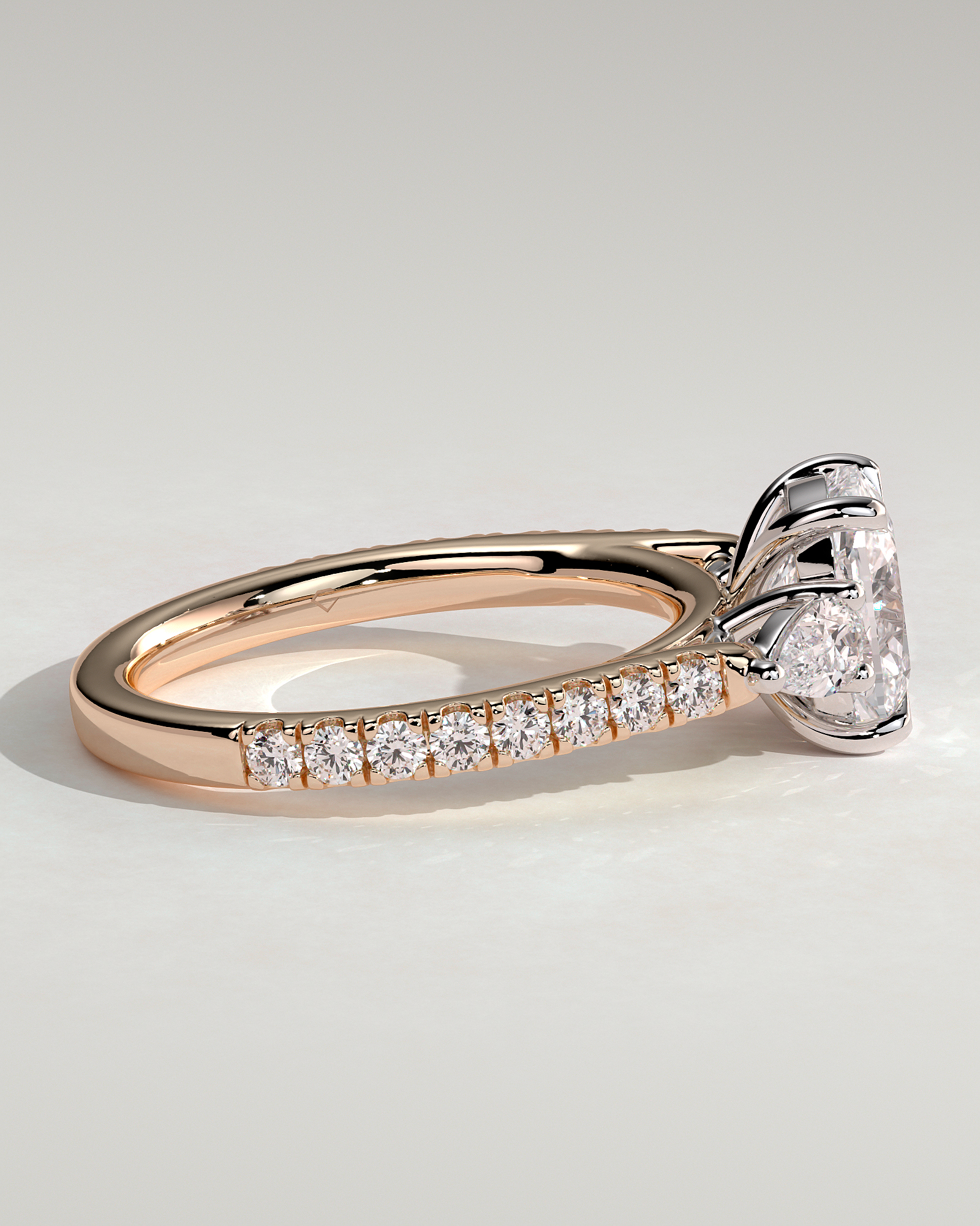 Bree  Elongated Cushion Trilogy with Pav - 18k Rose Gold / 18k White Gold