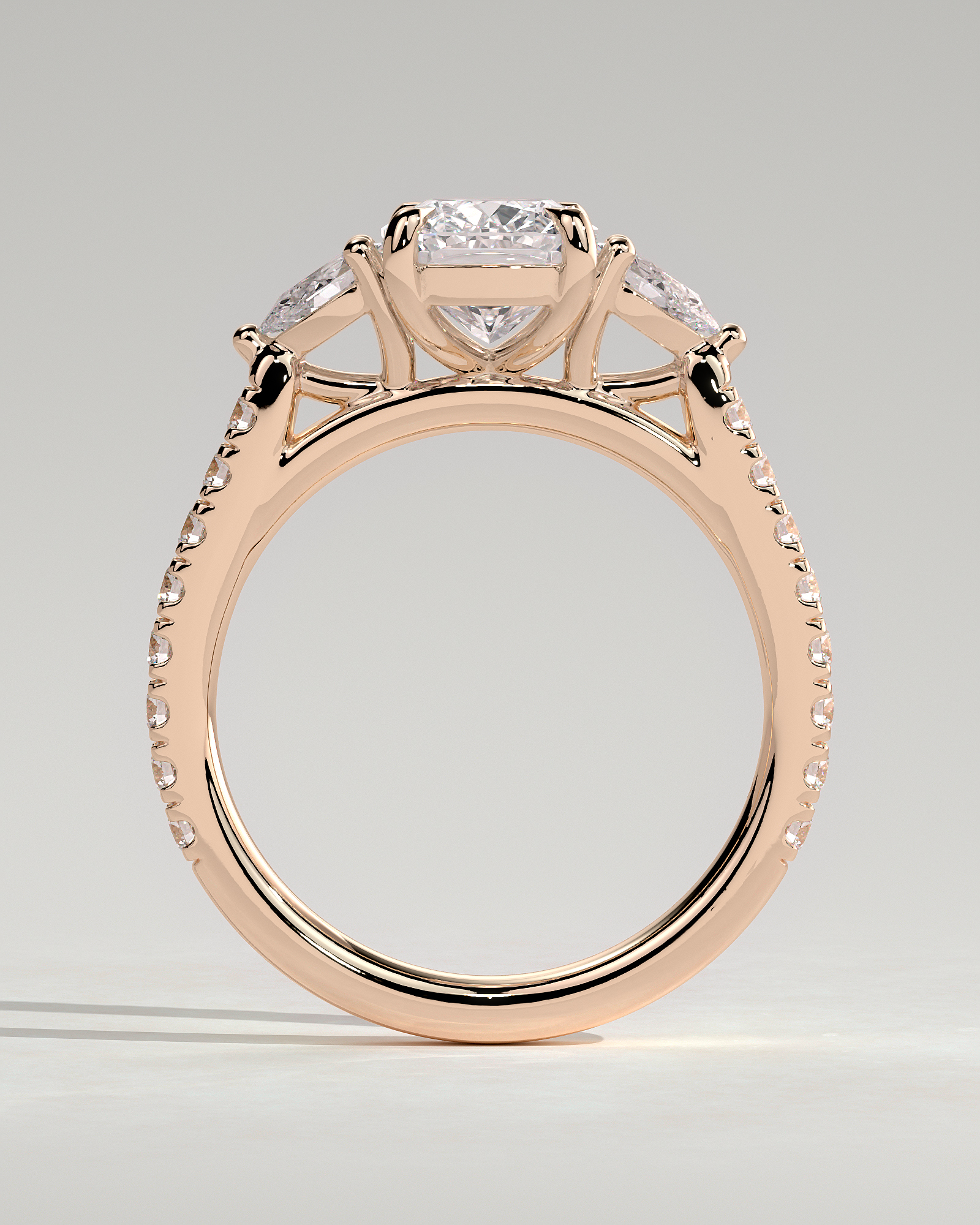 Bree  Elongated Cushion Trilogy with Pav - 18k Rose Gold