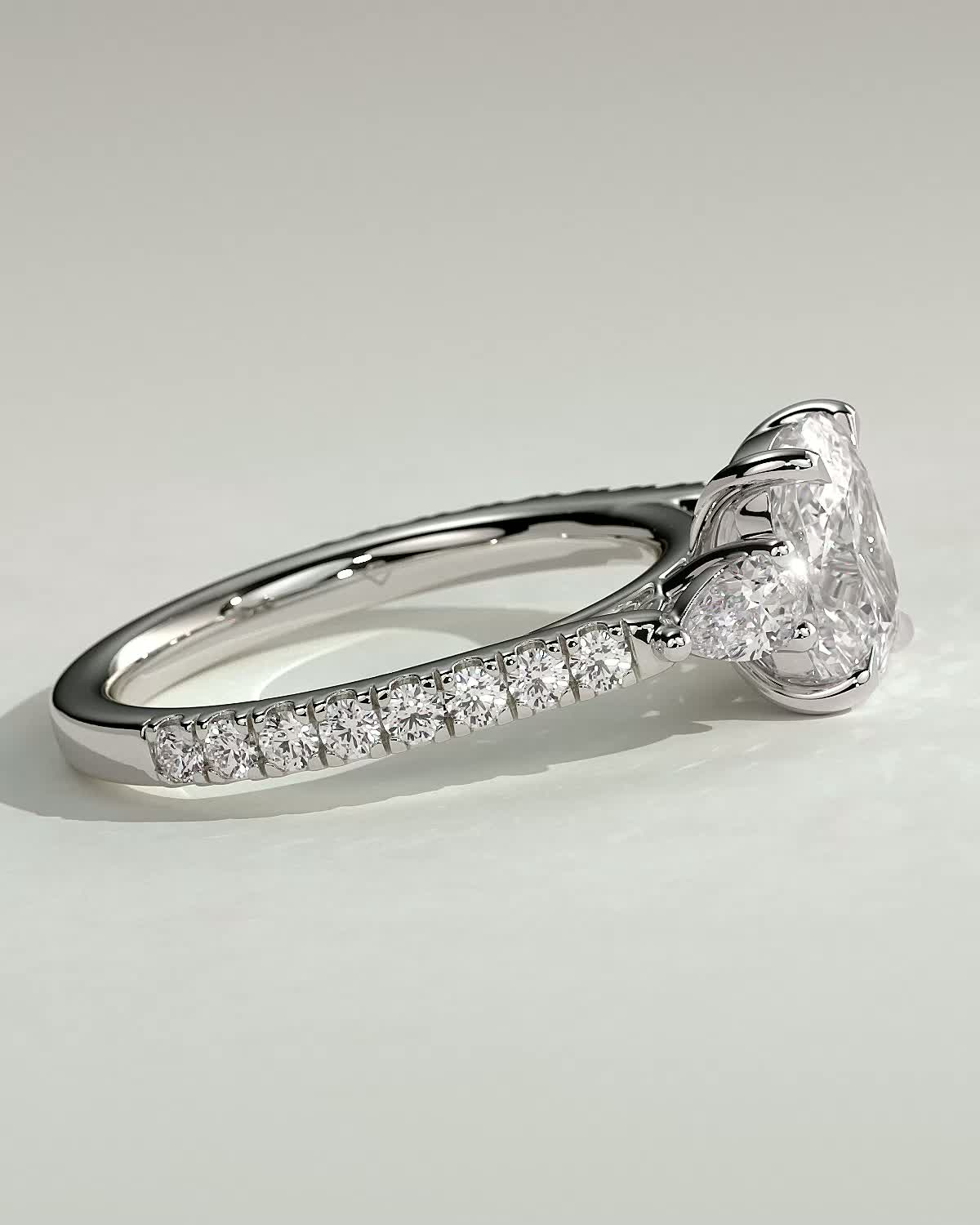 Bree  Elongated Cushion Trilogy with Pav - 18k White Gold