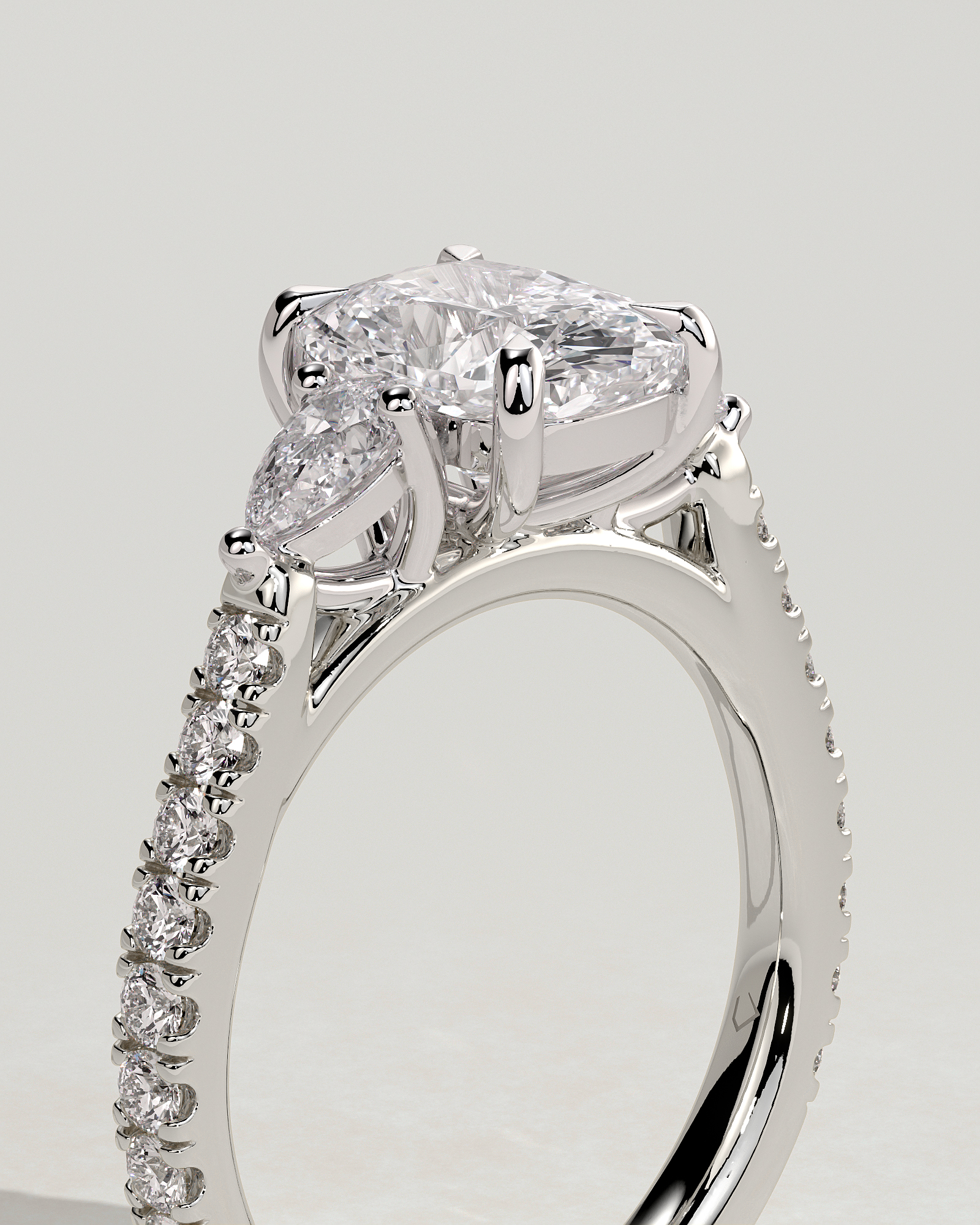 Bree  Elongated Cushion Trilogy with Pav - 18k White Gold