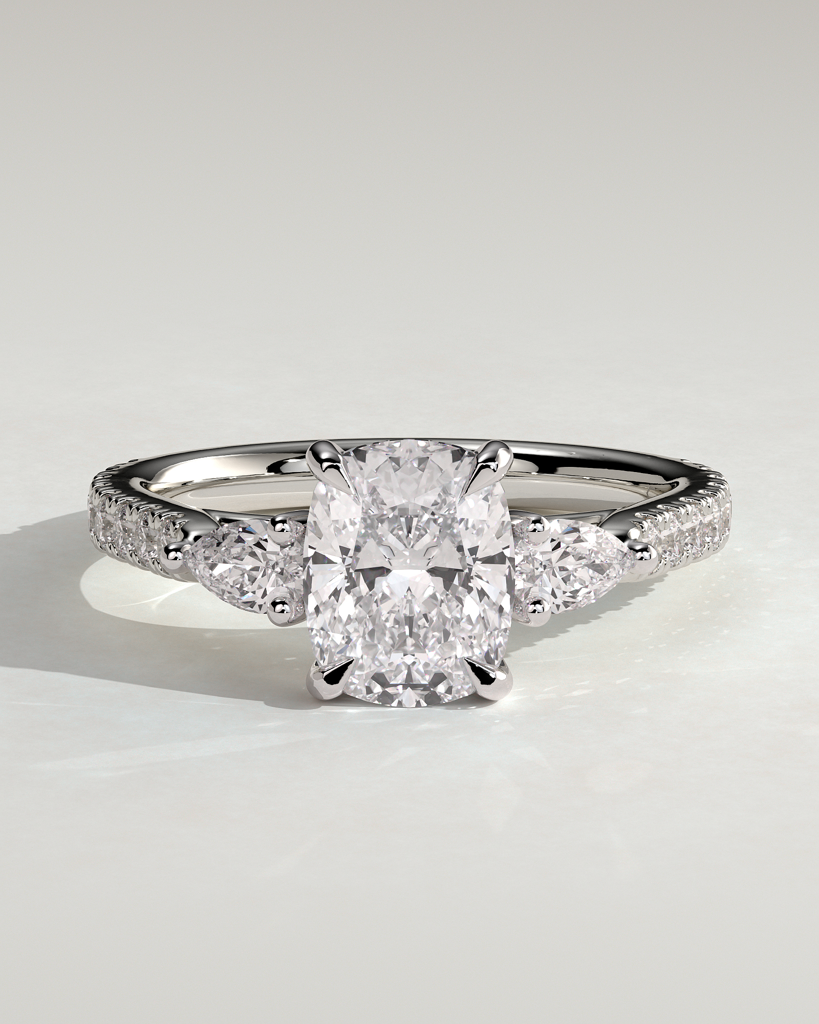 Bree  Elongated Cushion Trilogy with Pav - 18k White Gold