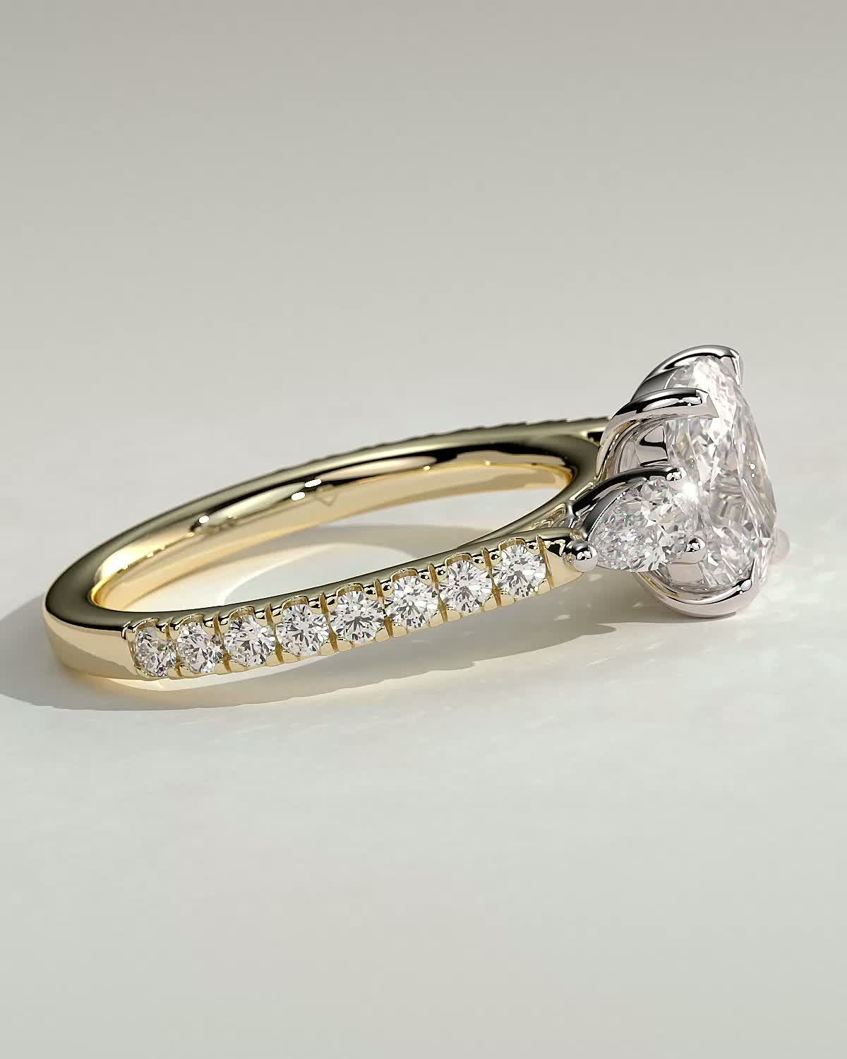 Bree  Elongated Cushion Trilogy with Pav - 18k Yellow Gold / 18k White Gold