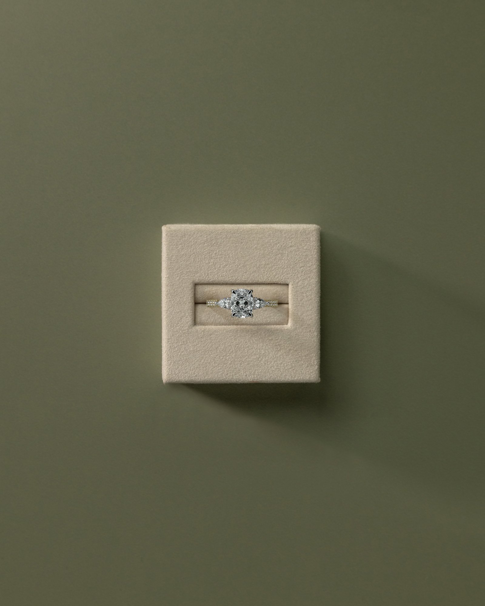 Bree  Elongated Cushion Trilogy with Pav - 18k Yellow Gold / 18k White Gold