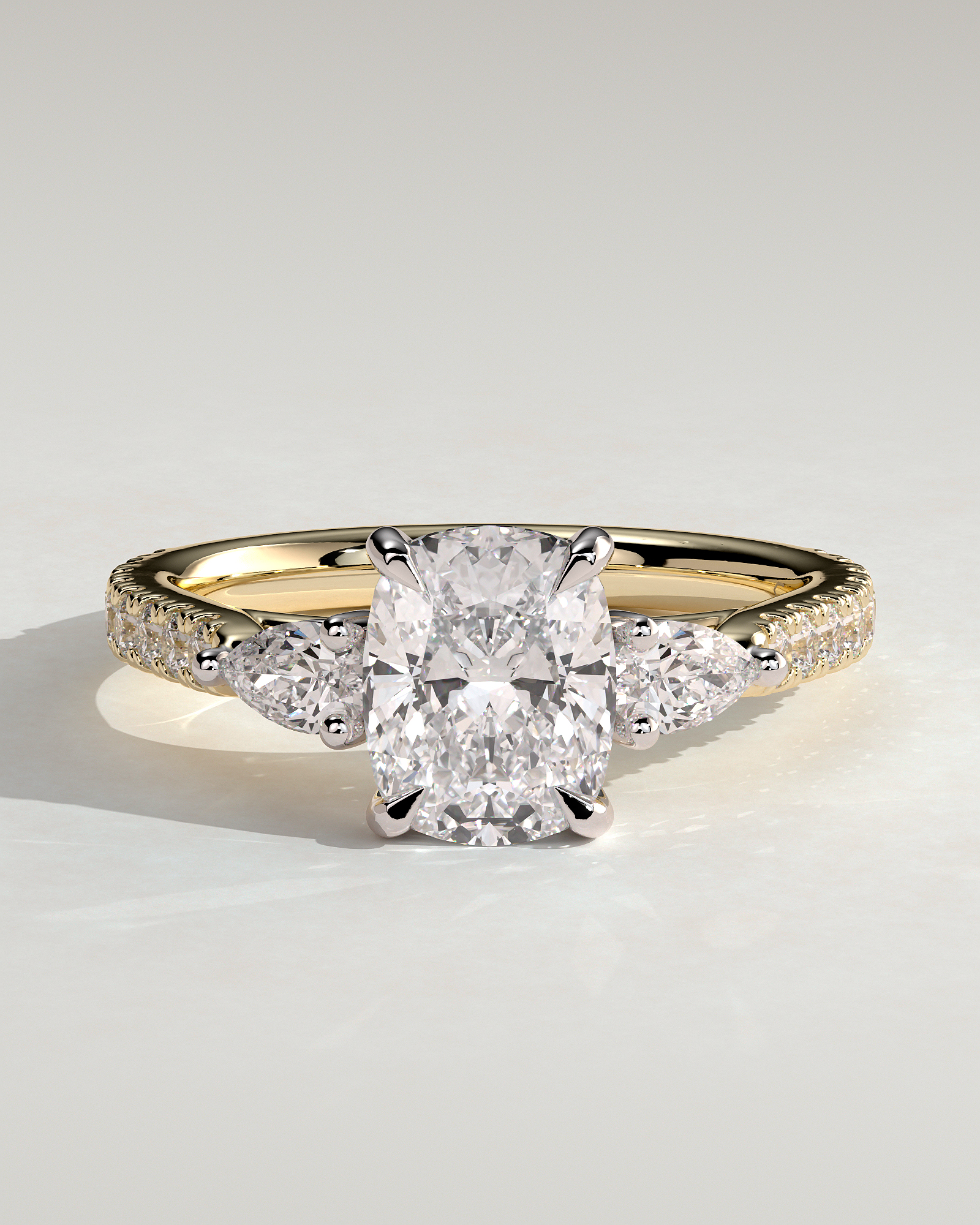 Bree  Elongated Cushion Trilogy with Pav - 18k Yellow Gold / 18k White Gold