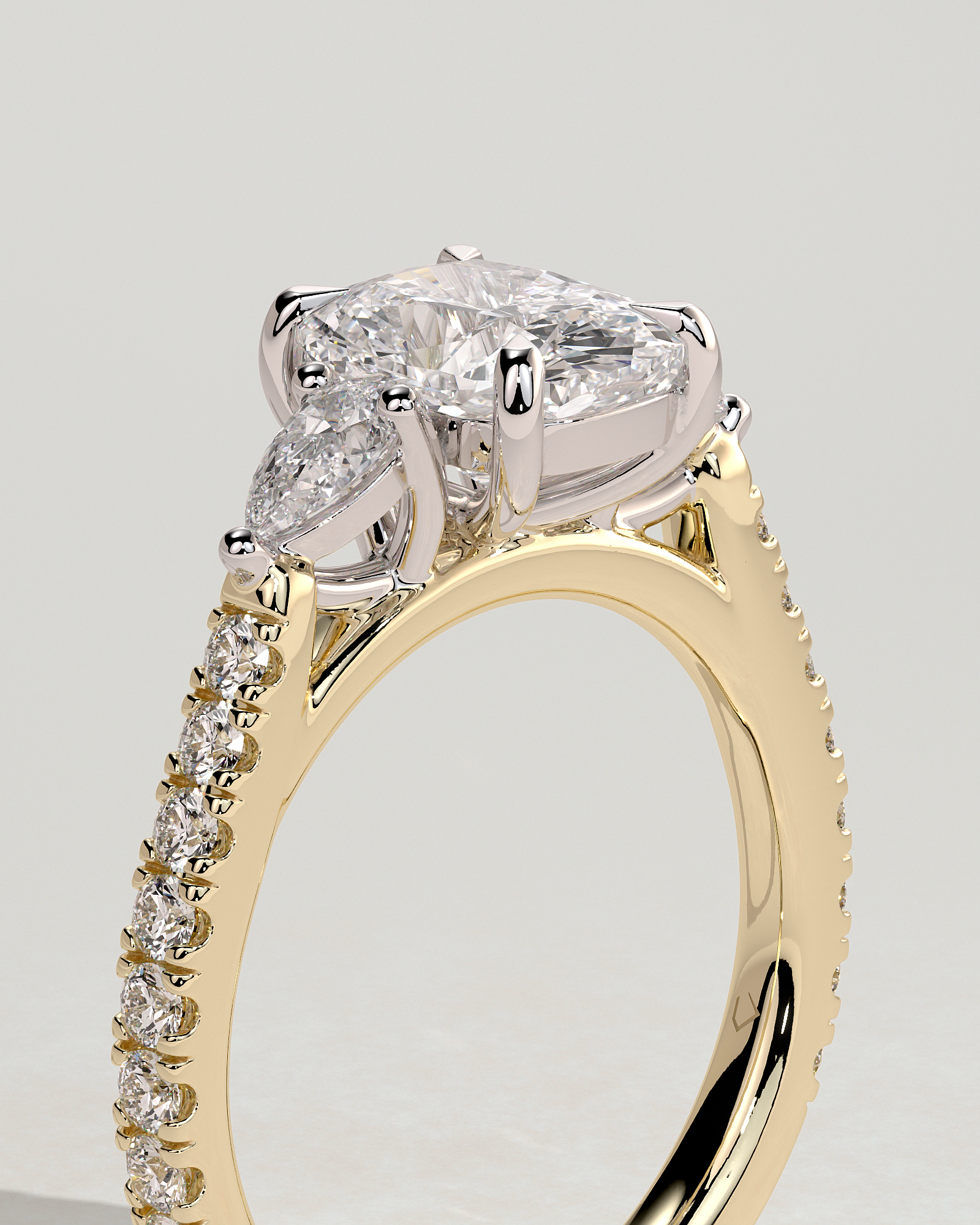 Bree  Elongated Cushion Trilogy with Pav - 18k Yellow Gold / 18k White Gold