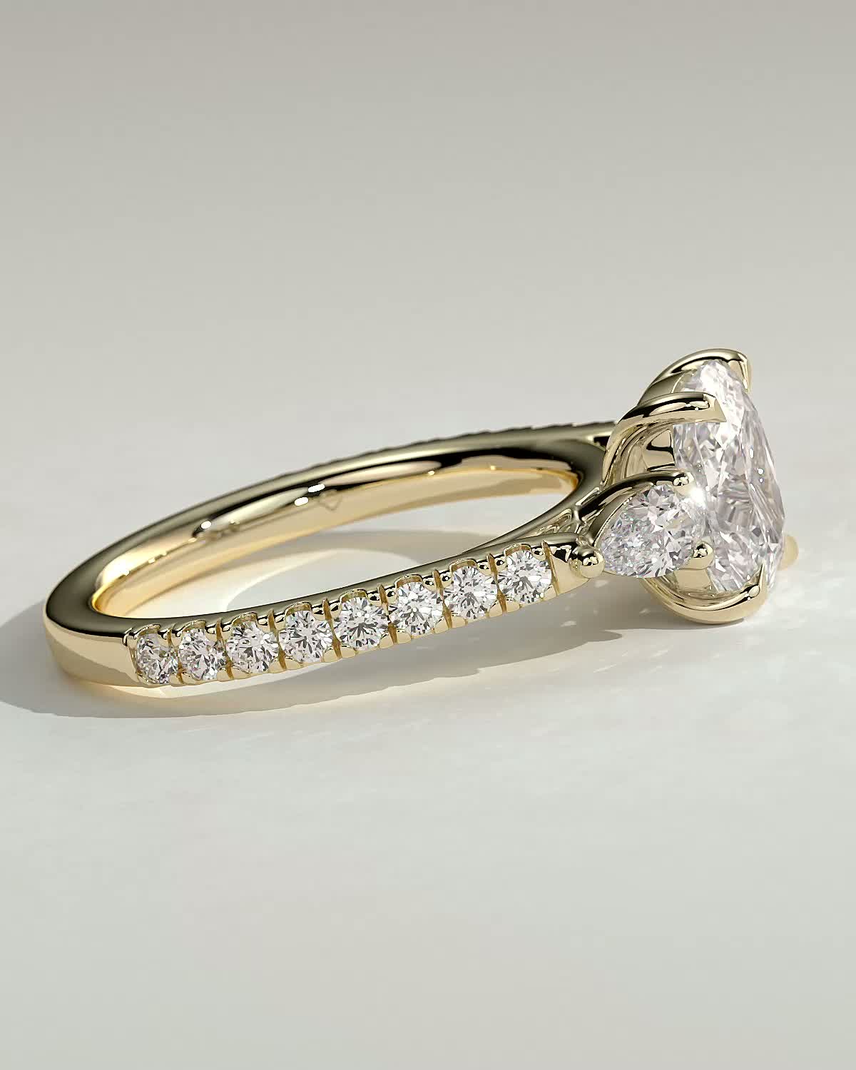 Bree  Elongated Cushion Trilogy with Pav - 18k Yellow Gold