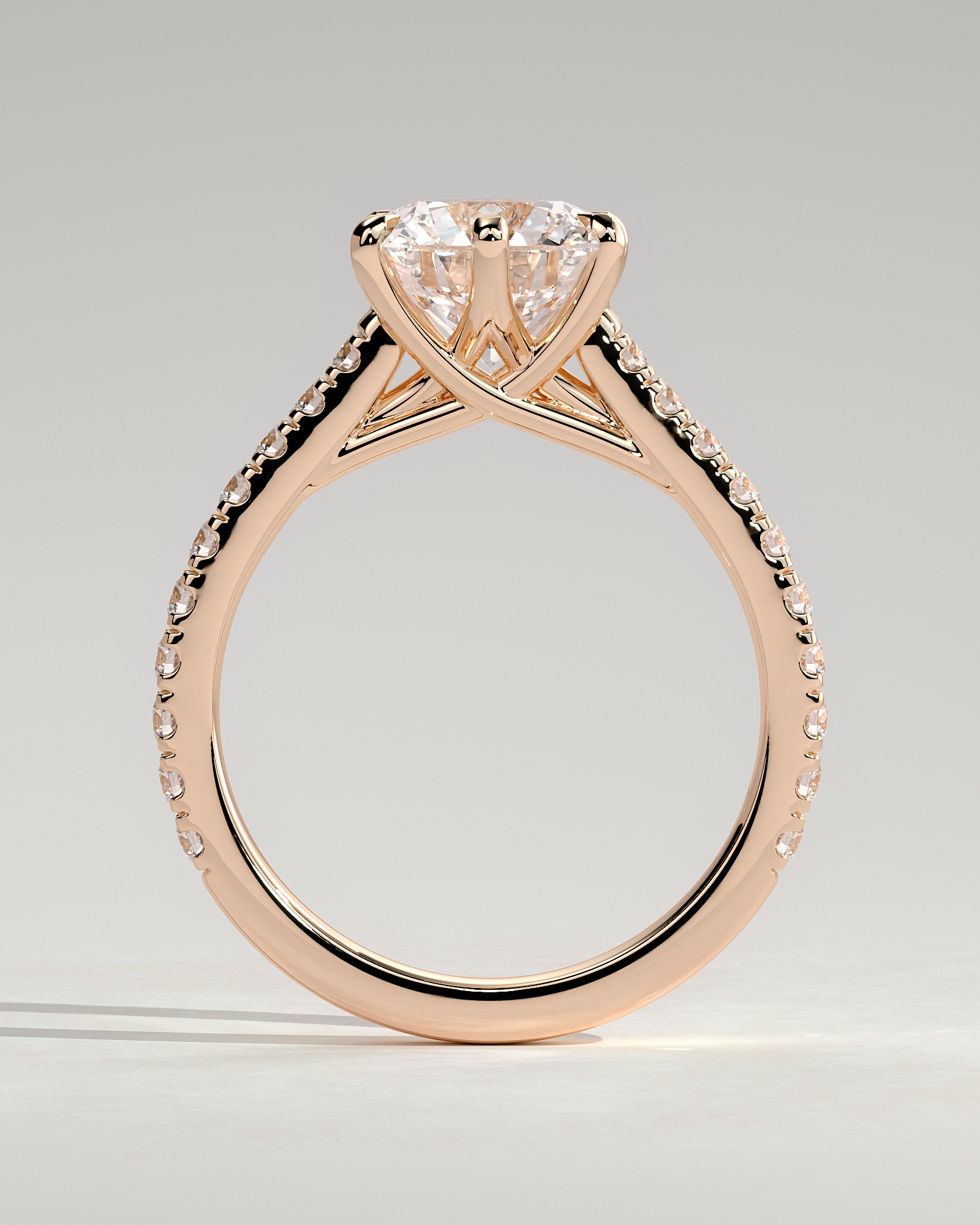 Briar  6 Claw Pav Cathedral Round Solitaire - 18k Rose Gold