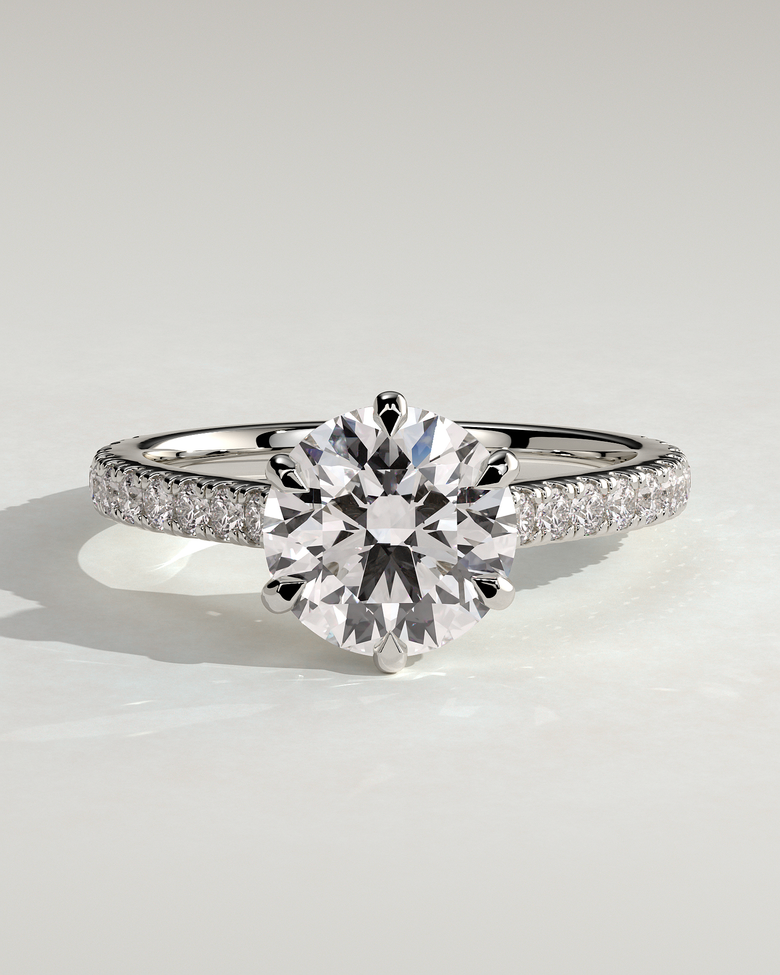 Briar  6 Claw Pav Cathedral Round Solitaire - 18k White Gold