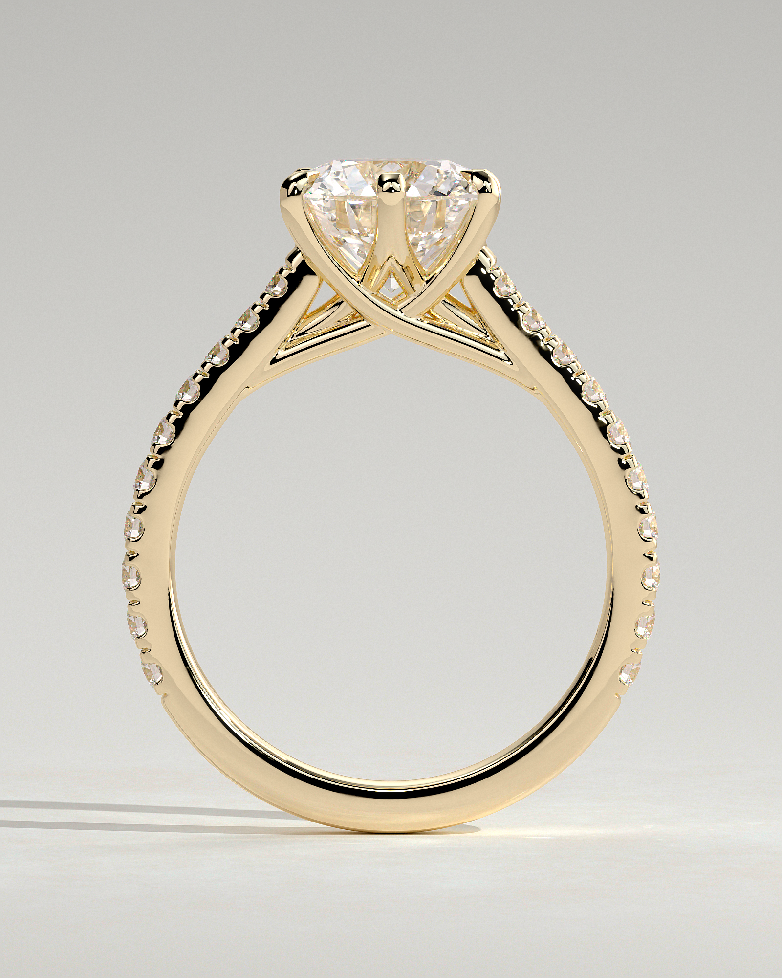 Briar  6 Claw Pav Cathedral Round Solitaire - 18k Yellow Gold