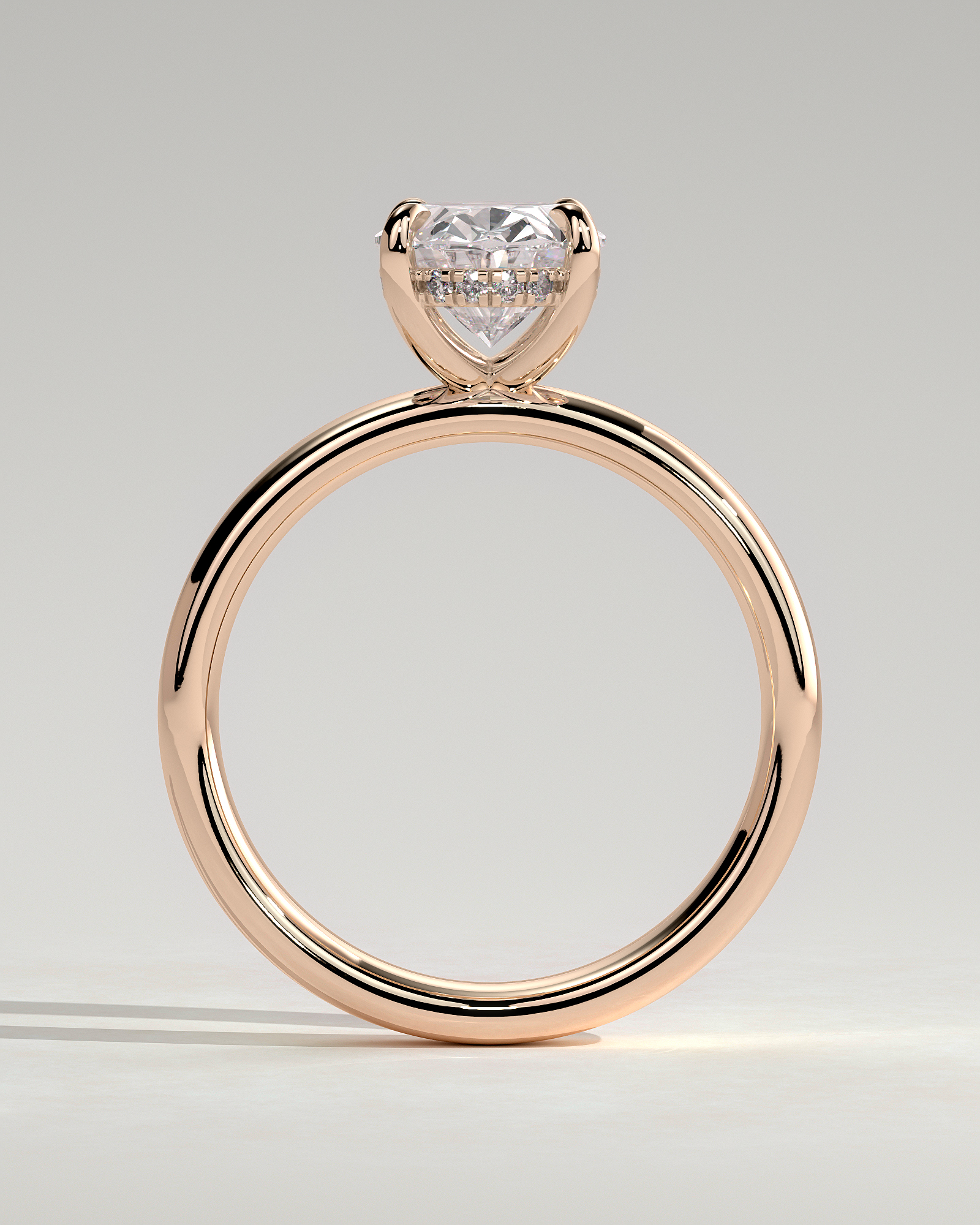 Bronte - Oval Solitaire with Cigar Band - 18k Rose Gold High Setting
