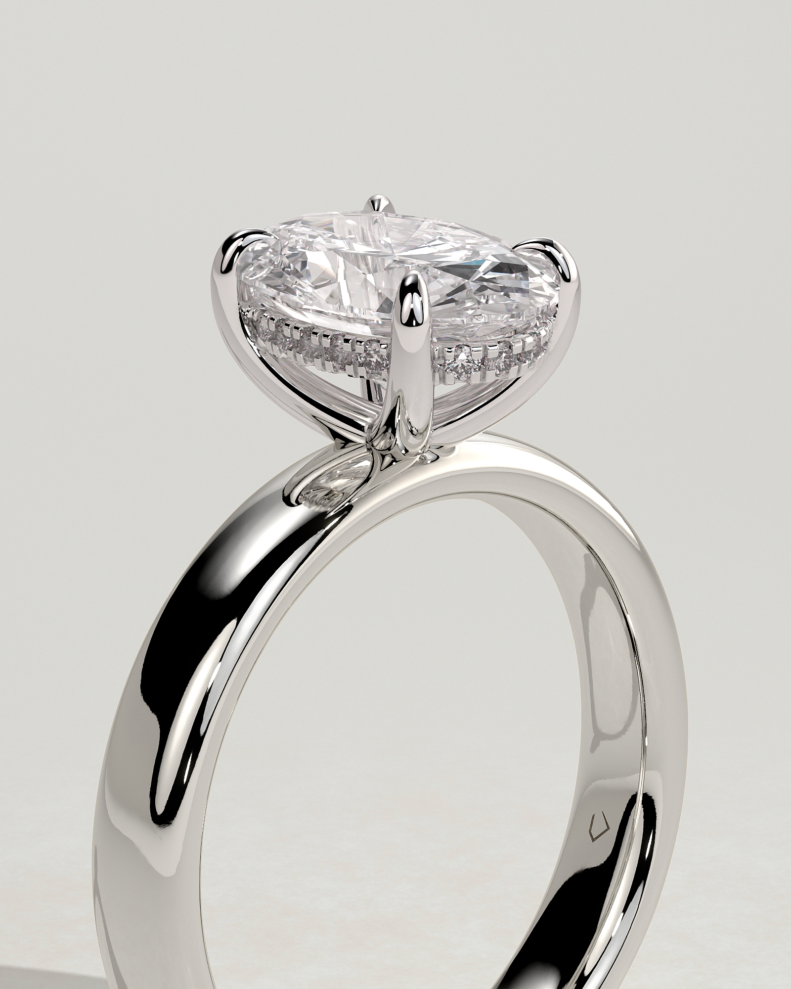 Bronte - Oval Solitaire with Cigar Band - 18k White Gold High Setting