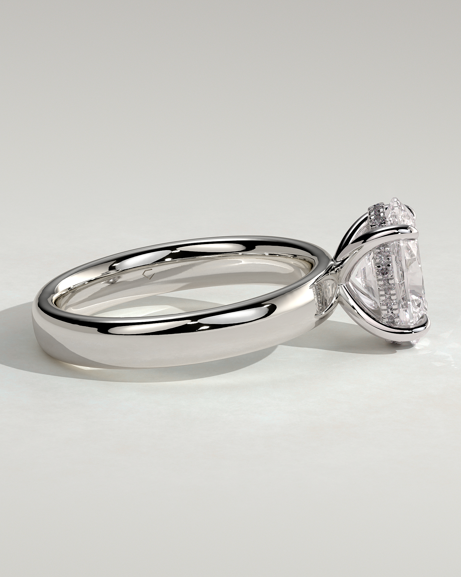 Bronte - Oval Solitaire with Cigar Band - 18k White Gold High Setting