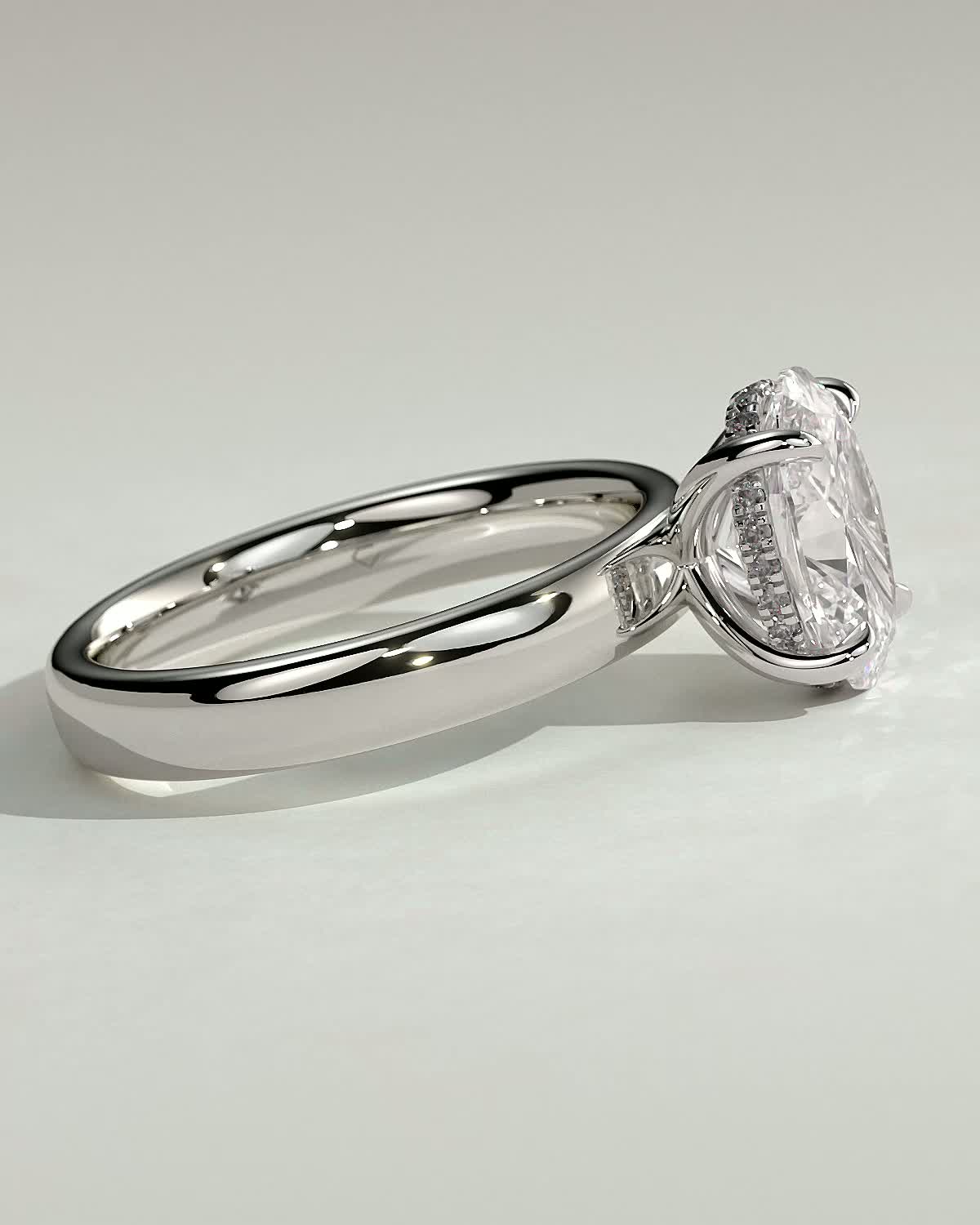 Bronte - Oval Solitaire with Cigar Band - 18k White Gold High Setting