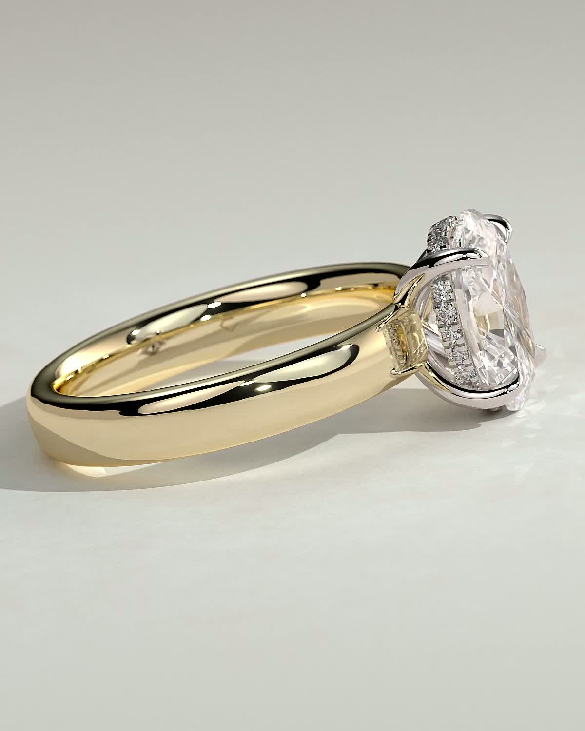 Bronte - Oval Solitaire with Cigar Band - 18k Yellow Gold / 18k White Gold Low Setting