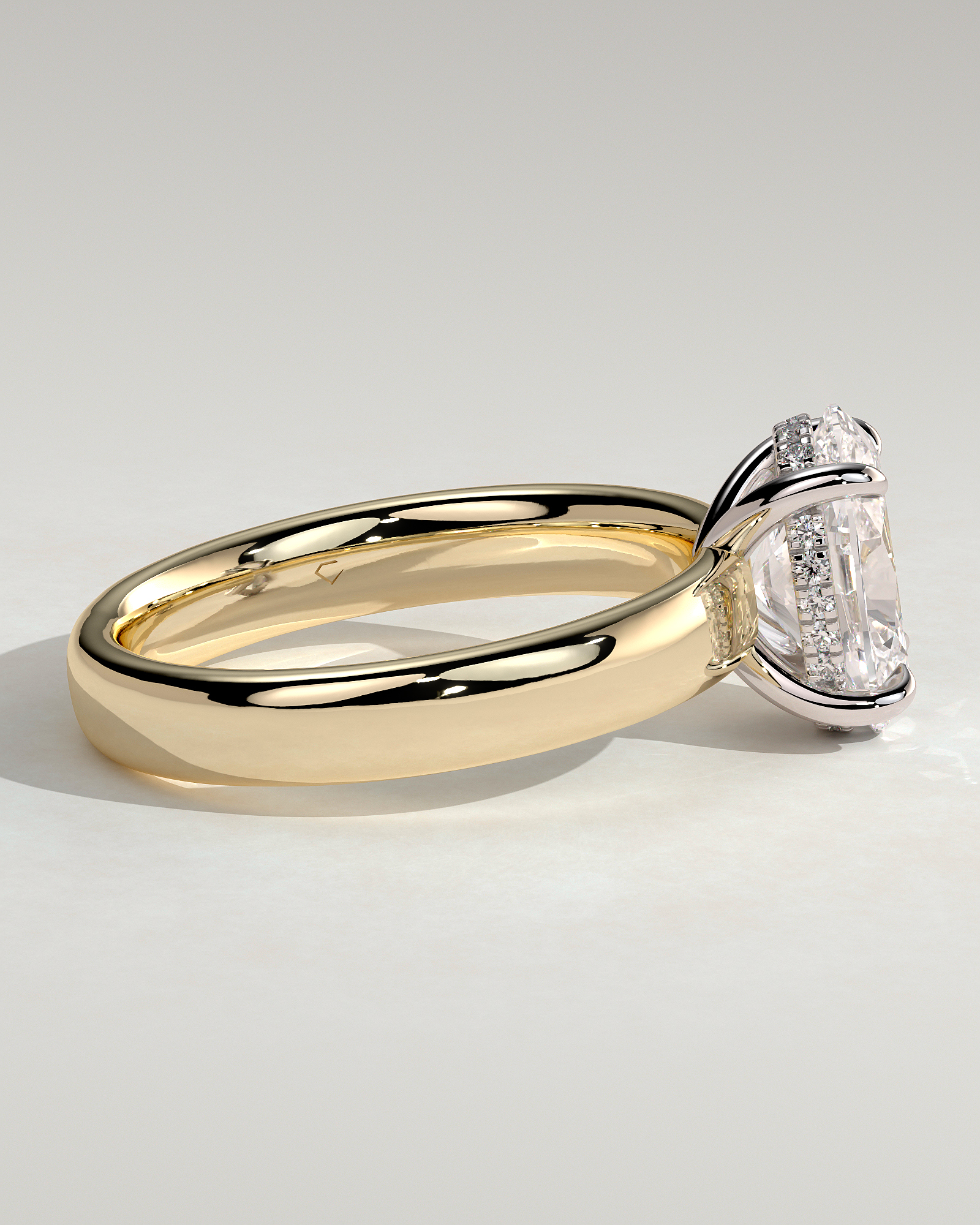 Bronte - Oval Solitaire with Cigar Band - 18k Yellow Gold / 18k White Gold Low Setting