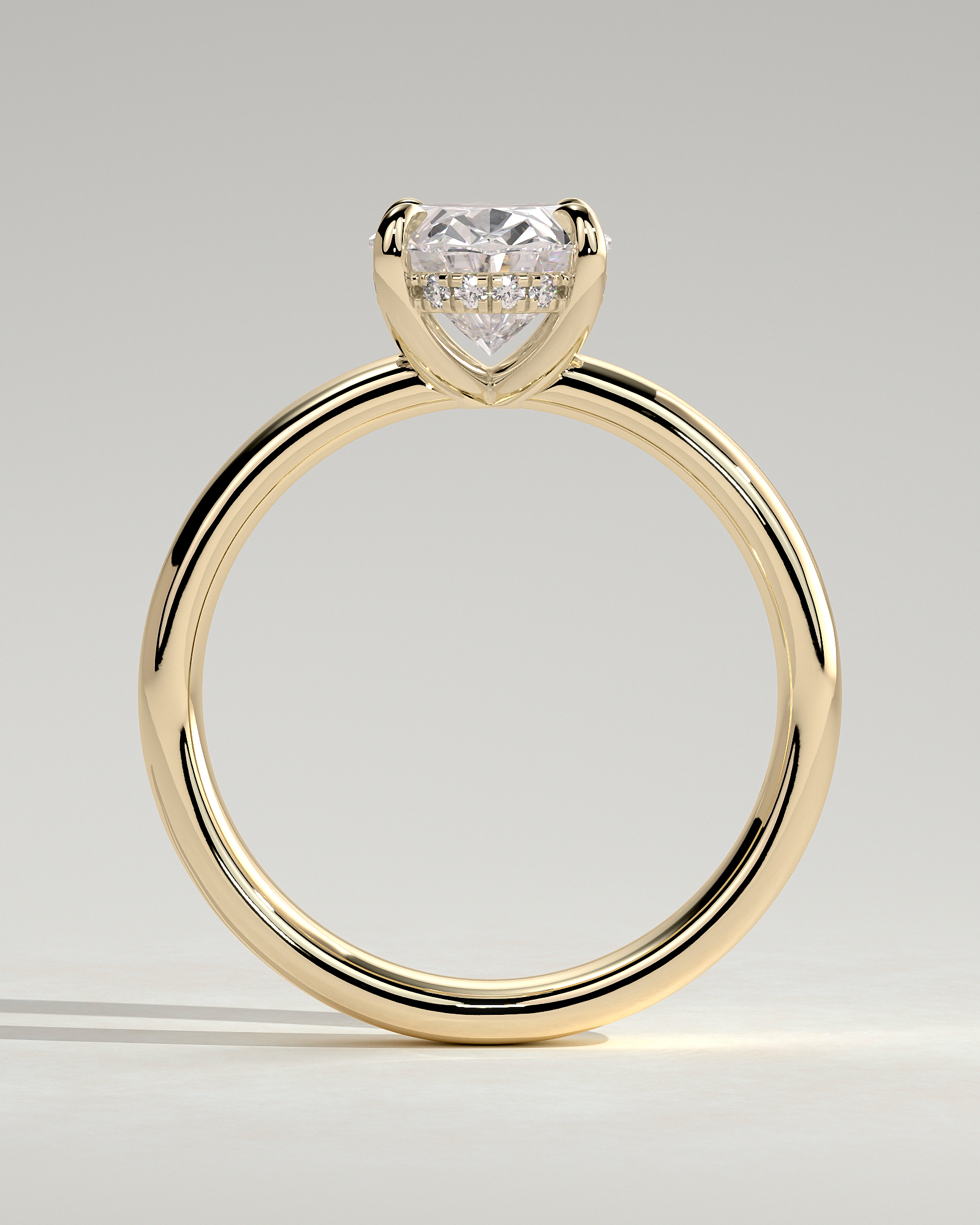 Bronte - Oval Solitaire with Cigar Band - 18k Yellow Gold Low Setting