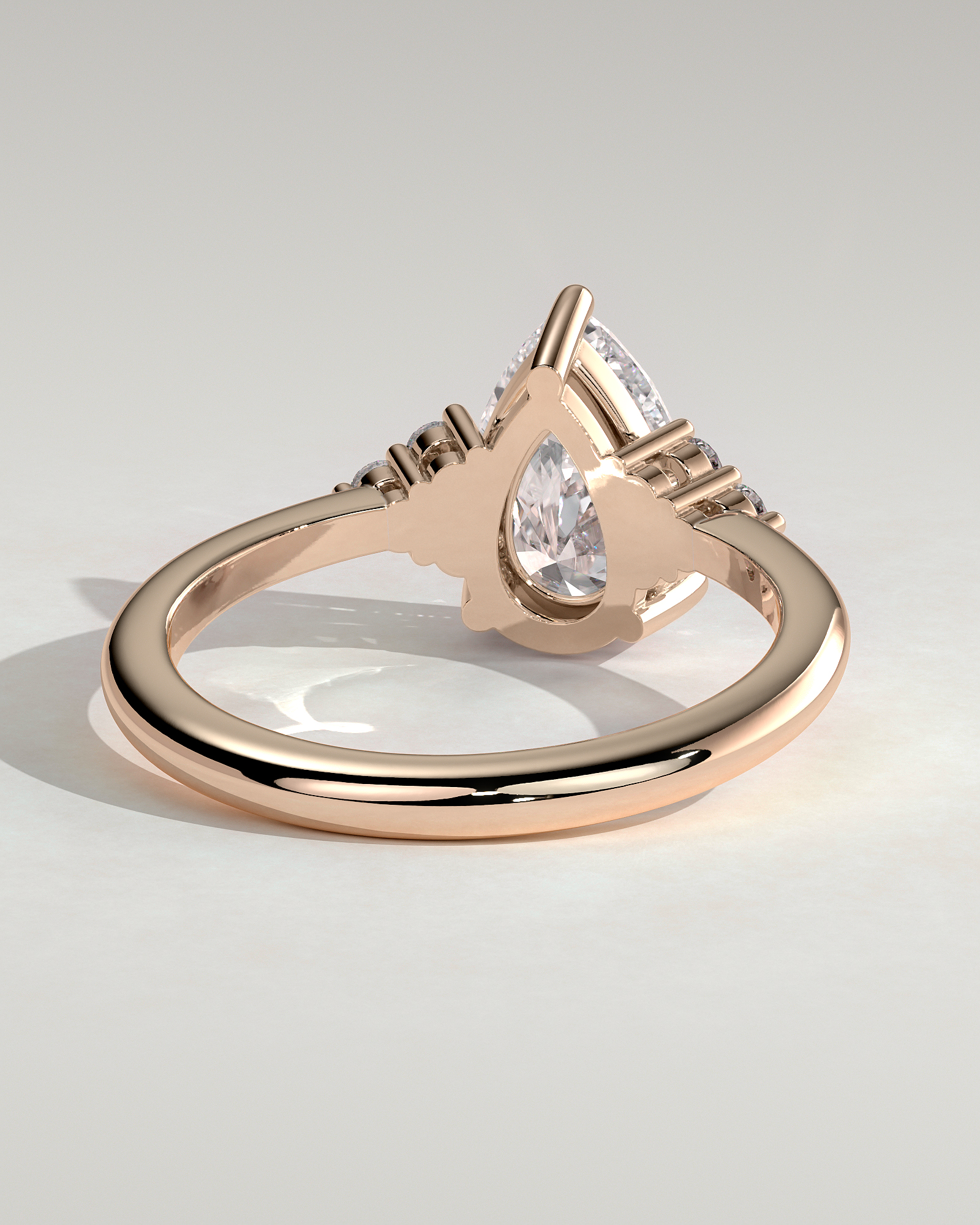 Brooke  3 Claw Pear Solitaire with Accent Stones - 18k Rose Gold