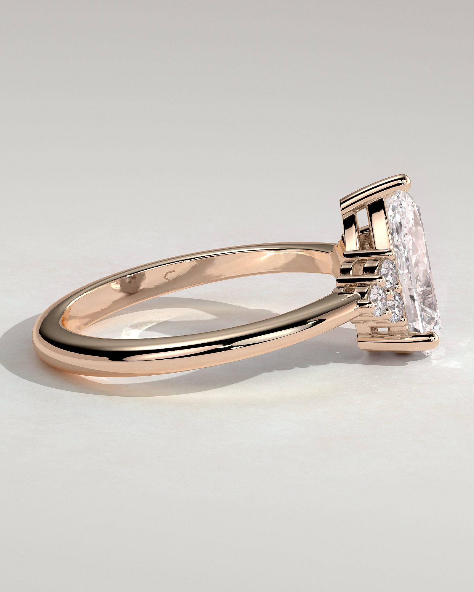 Brooke  3 Claw Pear Solitaire with Accent Stones - 18k Rose Gold