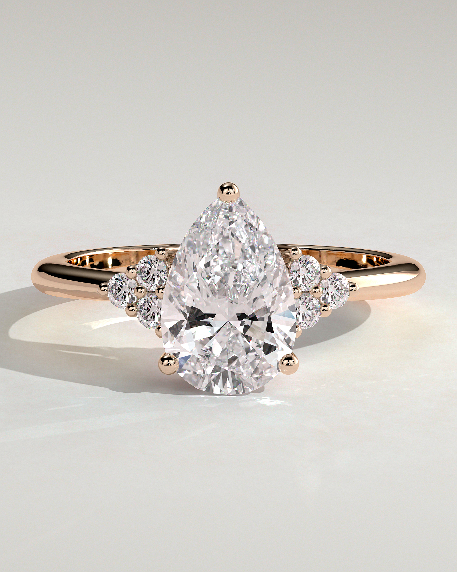 Brooke  3 Claw Pear Solitaire with Accent Stones - 18k Rose Gold