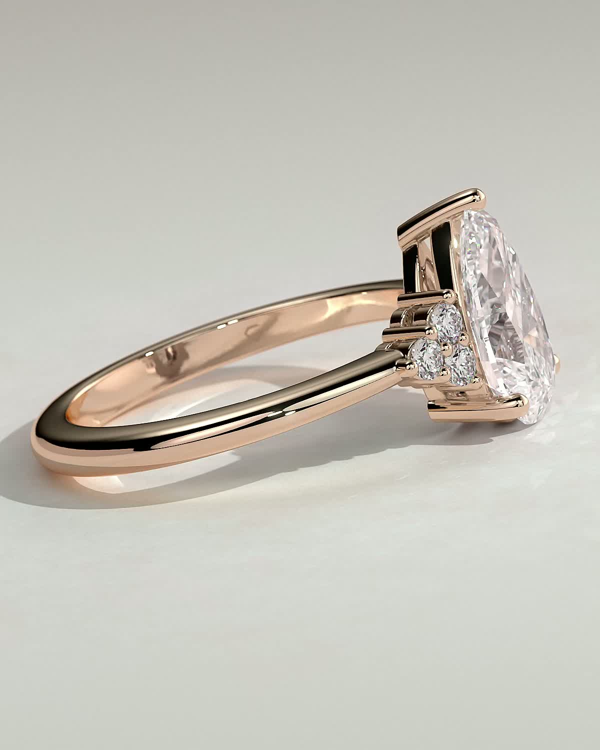 Brooke  3 Claw Pear Solitaire with Accent Stones - 18k Rose Gold