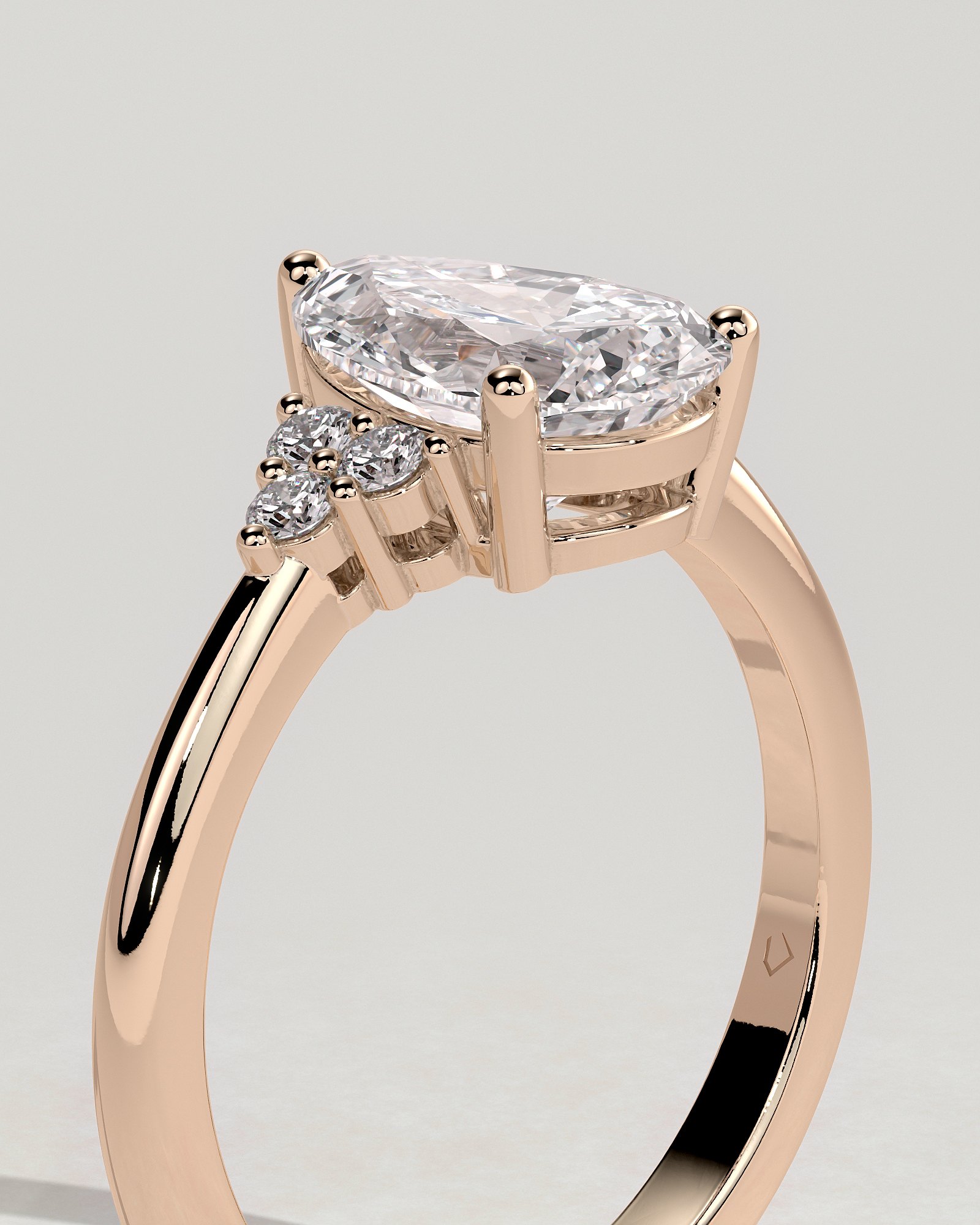 Brooke  3 Claw Pear Solitaire with Accent Stones - 18k Rose Gold