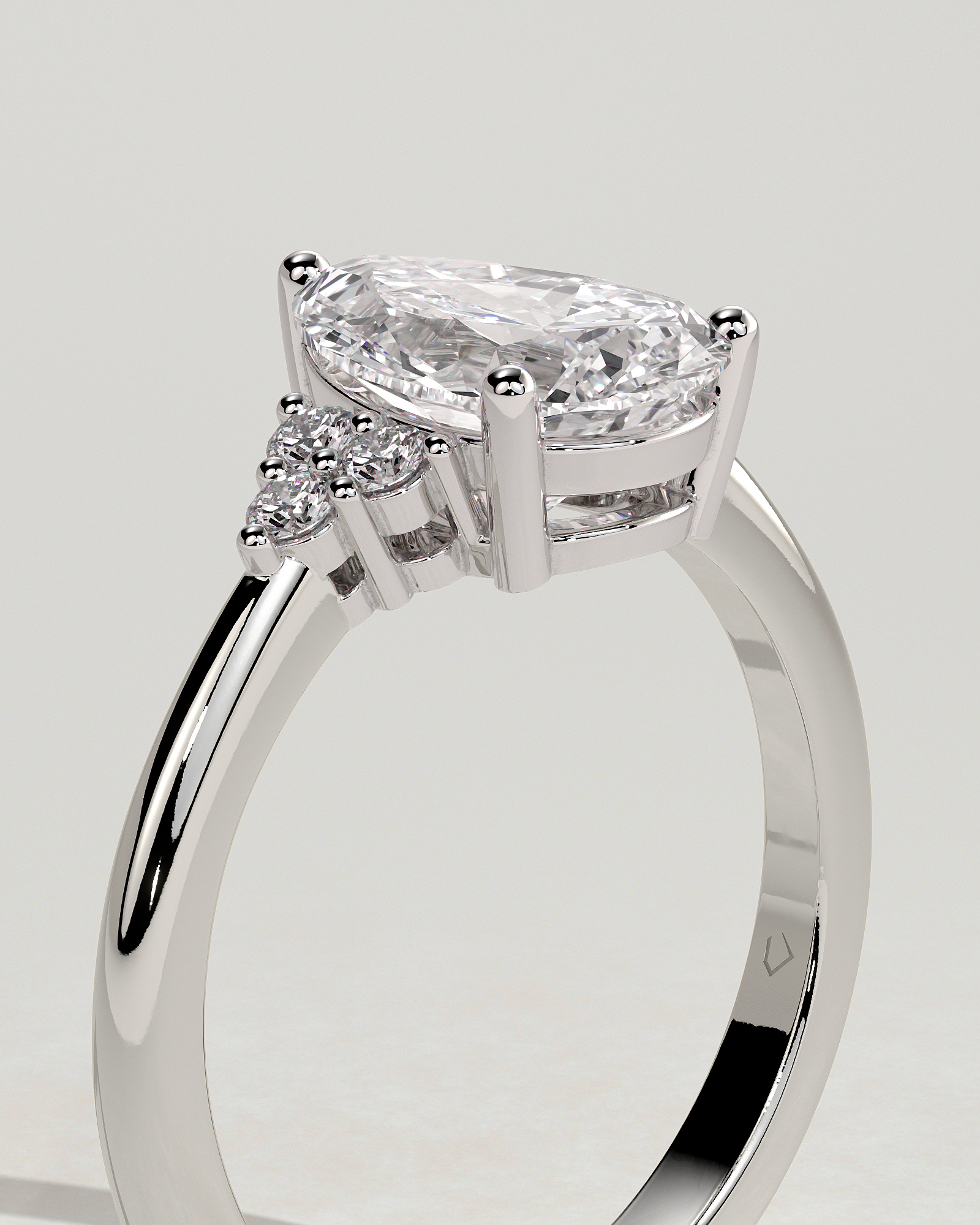 Brooke  3 Claw Pear Solitaire with Accent Stones - 18k White Gold
