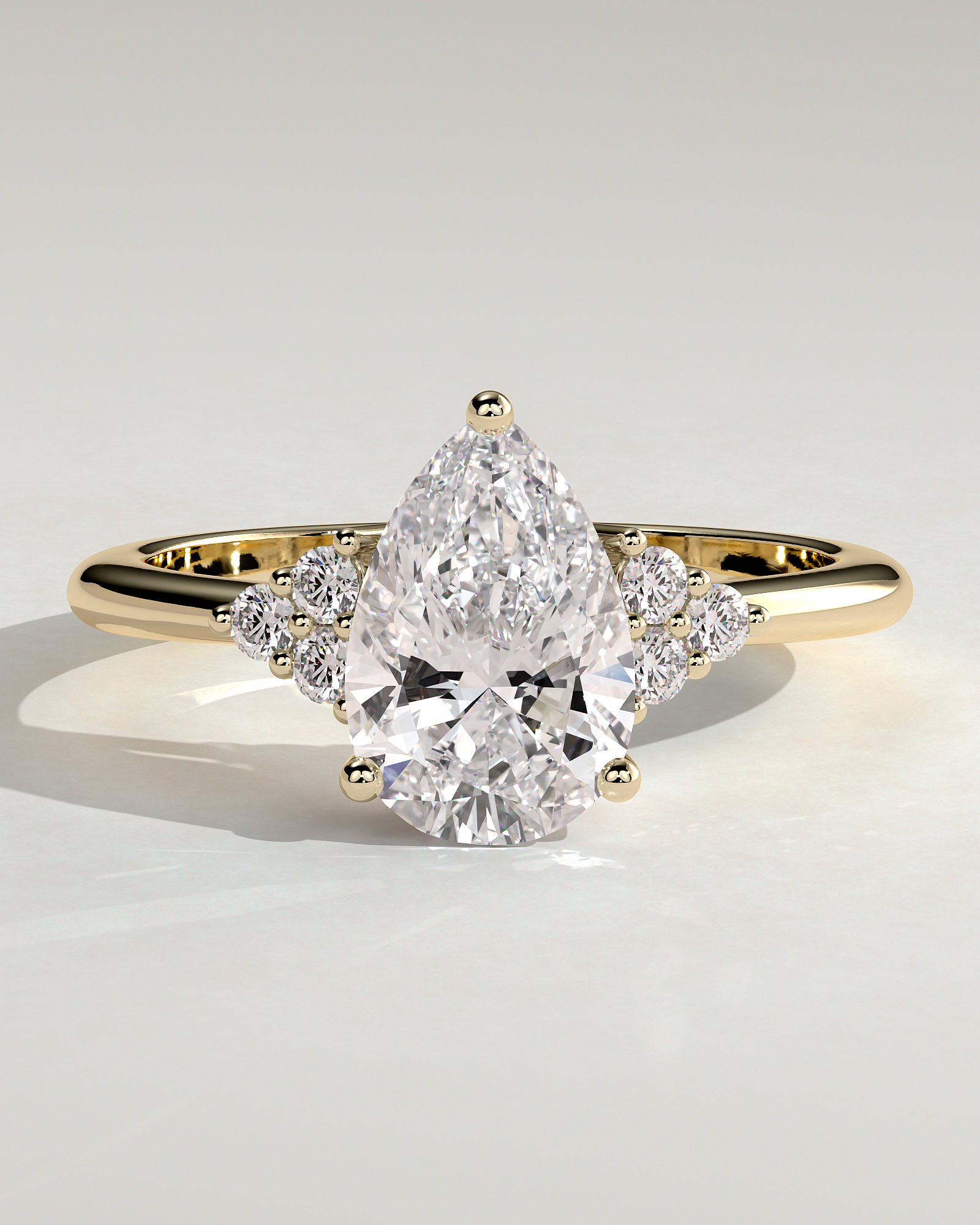 Brooke  3 Claw Pear Solitaire with Accent Stones - 18k Yellow Gold