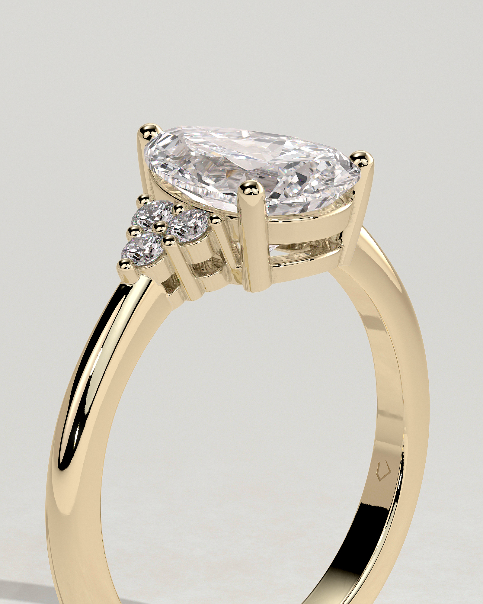 Brooke  3 Claw Pear Solitaire with Accent Stones - 18k Yellow Gold