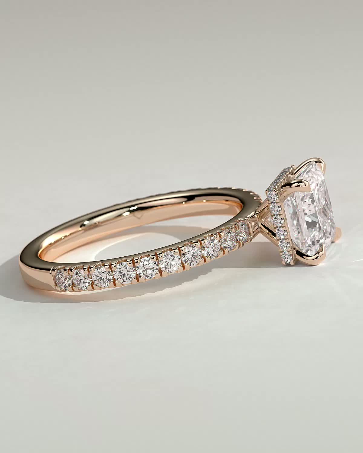 Brooklyn - Princess Solitaire with Hidden Halo and Half Pave - 18k Rose Gold