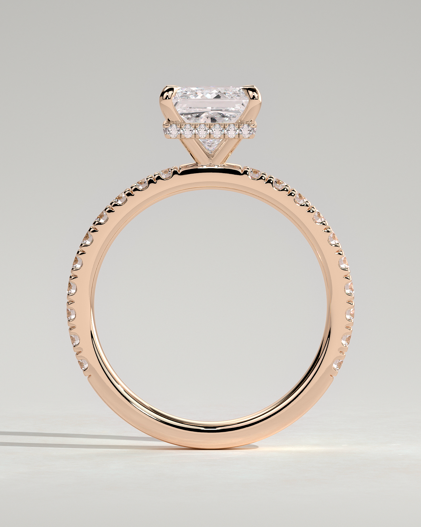 Brooklyn - Princess Solitaire with Hidden Halo and Half Pave - 18k Rose Gold