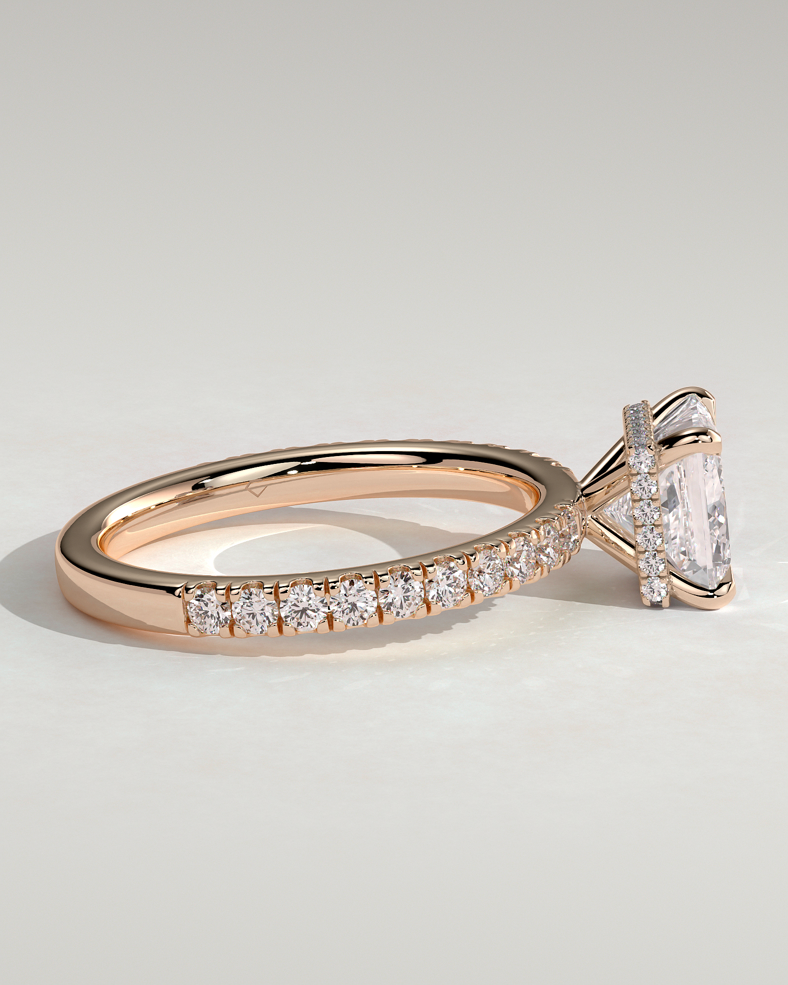 Brooklyn - Princess Solitaire with Hidden Halo and Half Pave - 18k Rose Gold