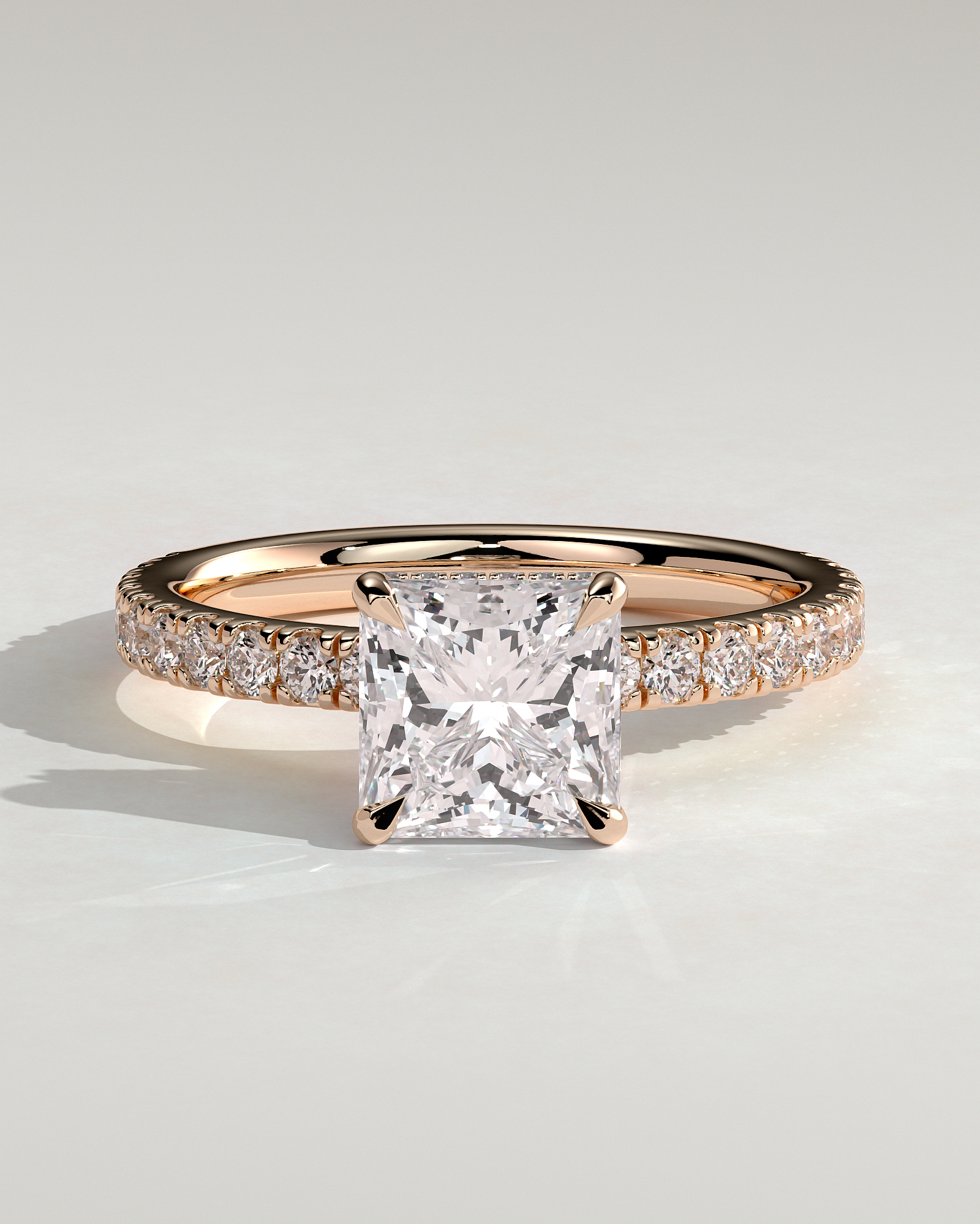 Brooklyn - Princess Solitaire with Hidden Halo and Half Pave - 18k Rose Gold