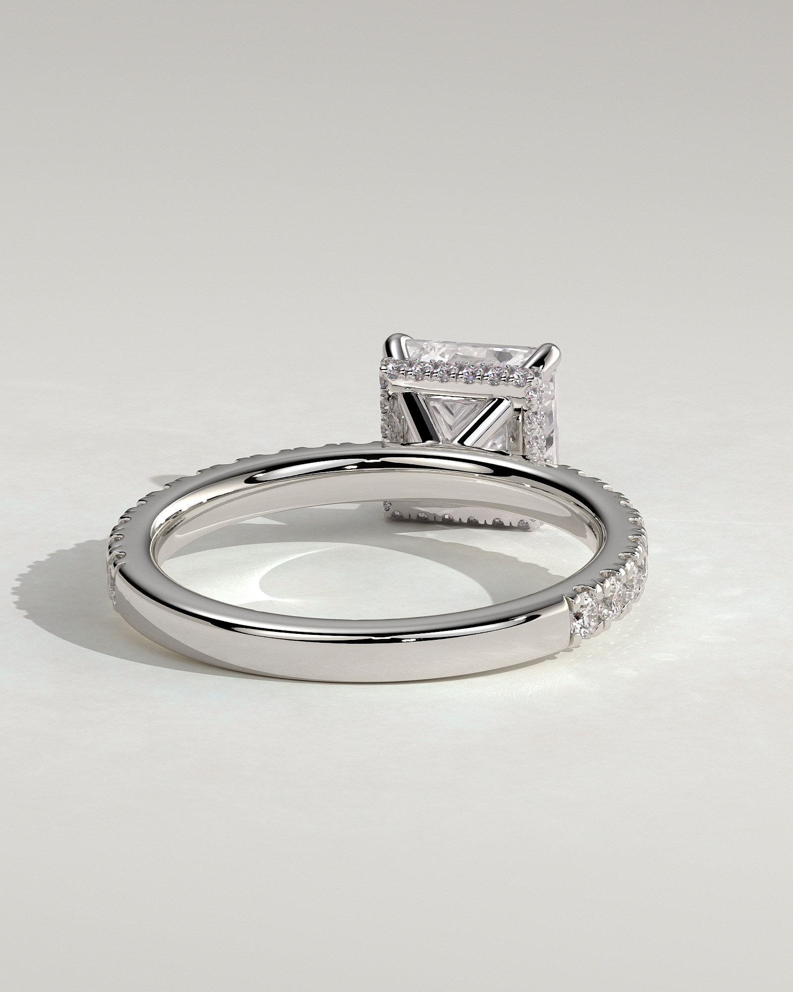 Brooklyn - Princess Solitaire with Hidden Halo and Half Pave - 18k White Gold