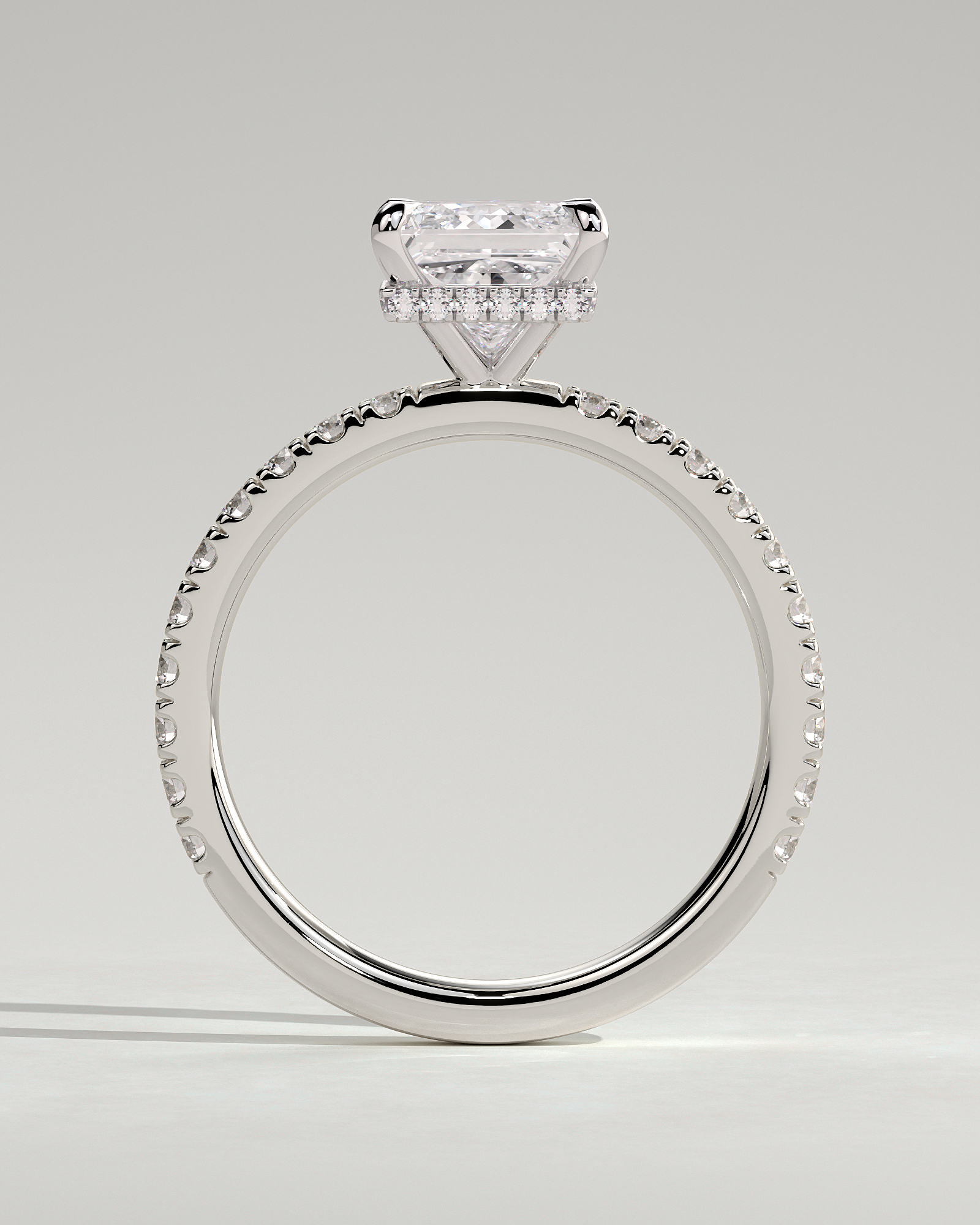Brooklyn - Princess Solitaire with Hidden Halo and Half Pave - 18k White Gold