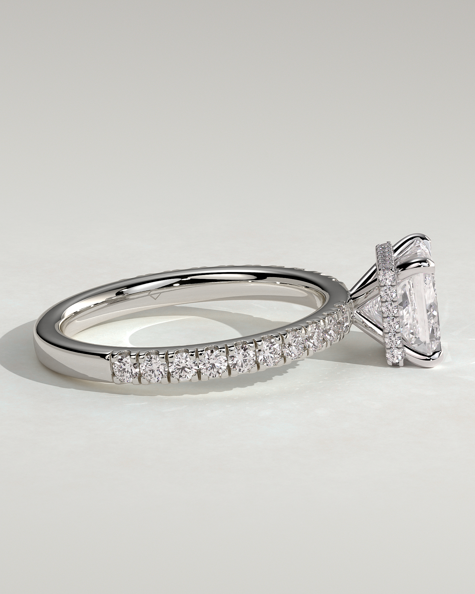 Brooklyn - Princess Solitaire with Hidden Halo and Half Pave - 18k White Gold